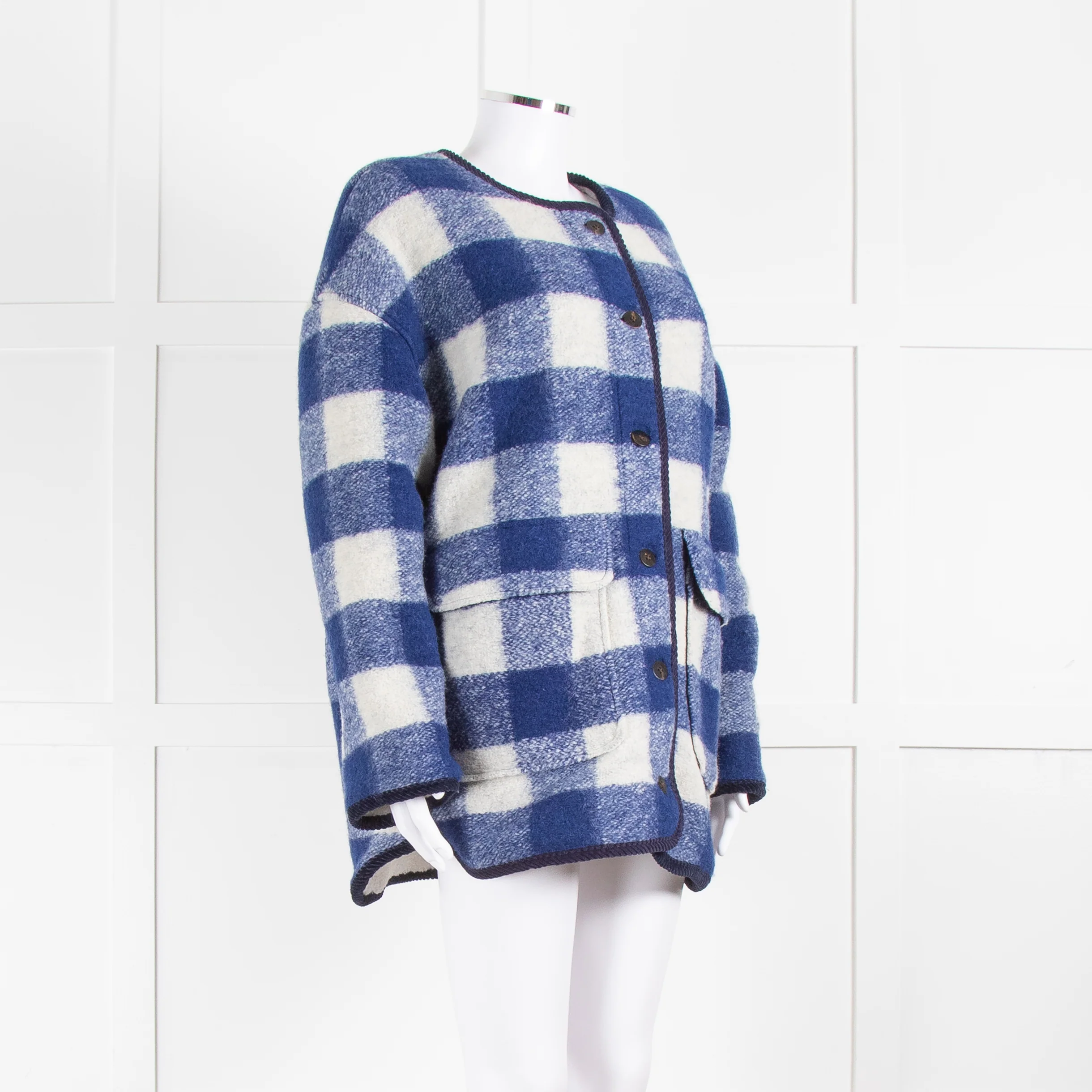Sezane Blue White Check Reversible Jacket - Image 2