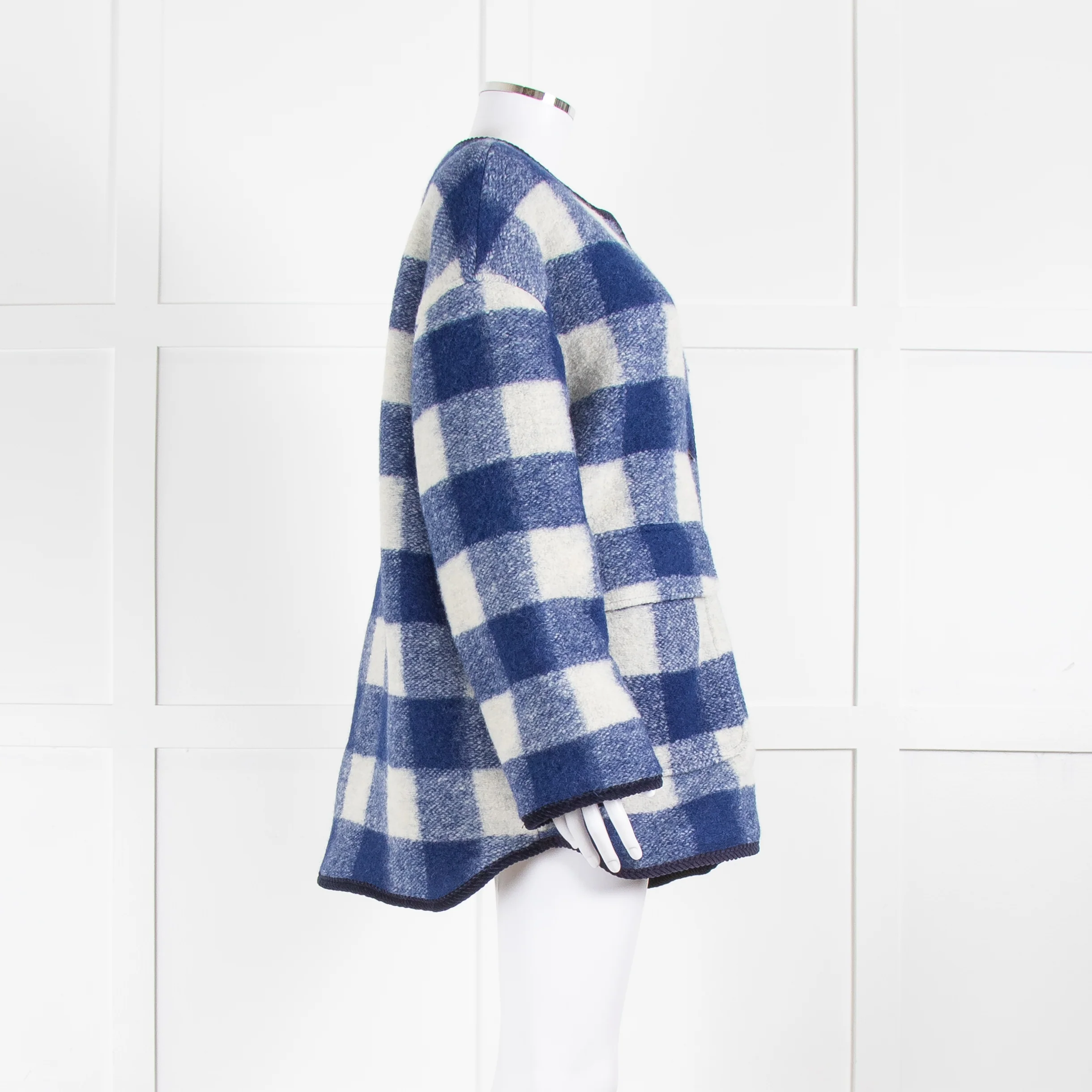 Sezane Blue White Check Reversible Jacket - Image 3