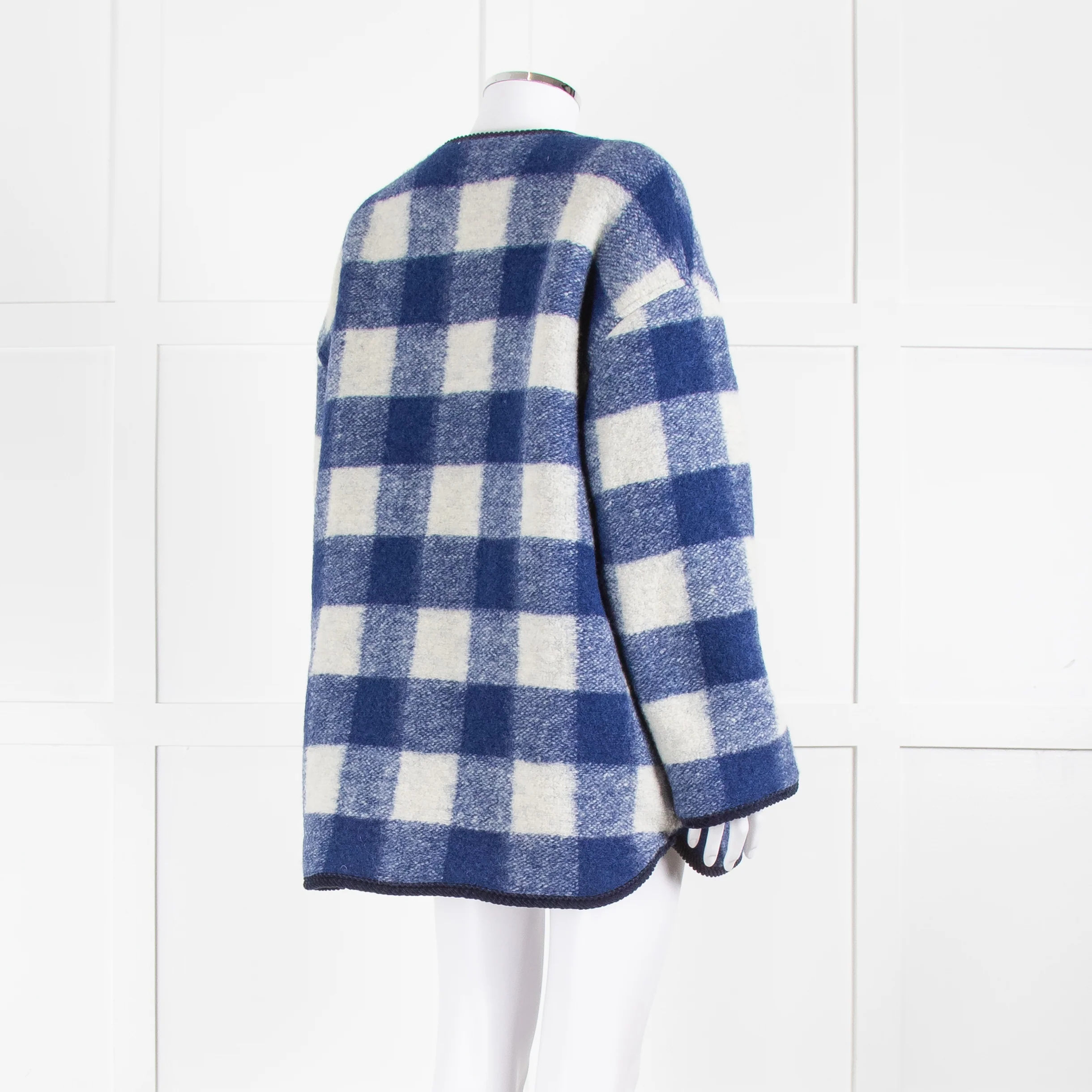 Sezane Blue White Check Reversible Jacket - Image 4