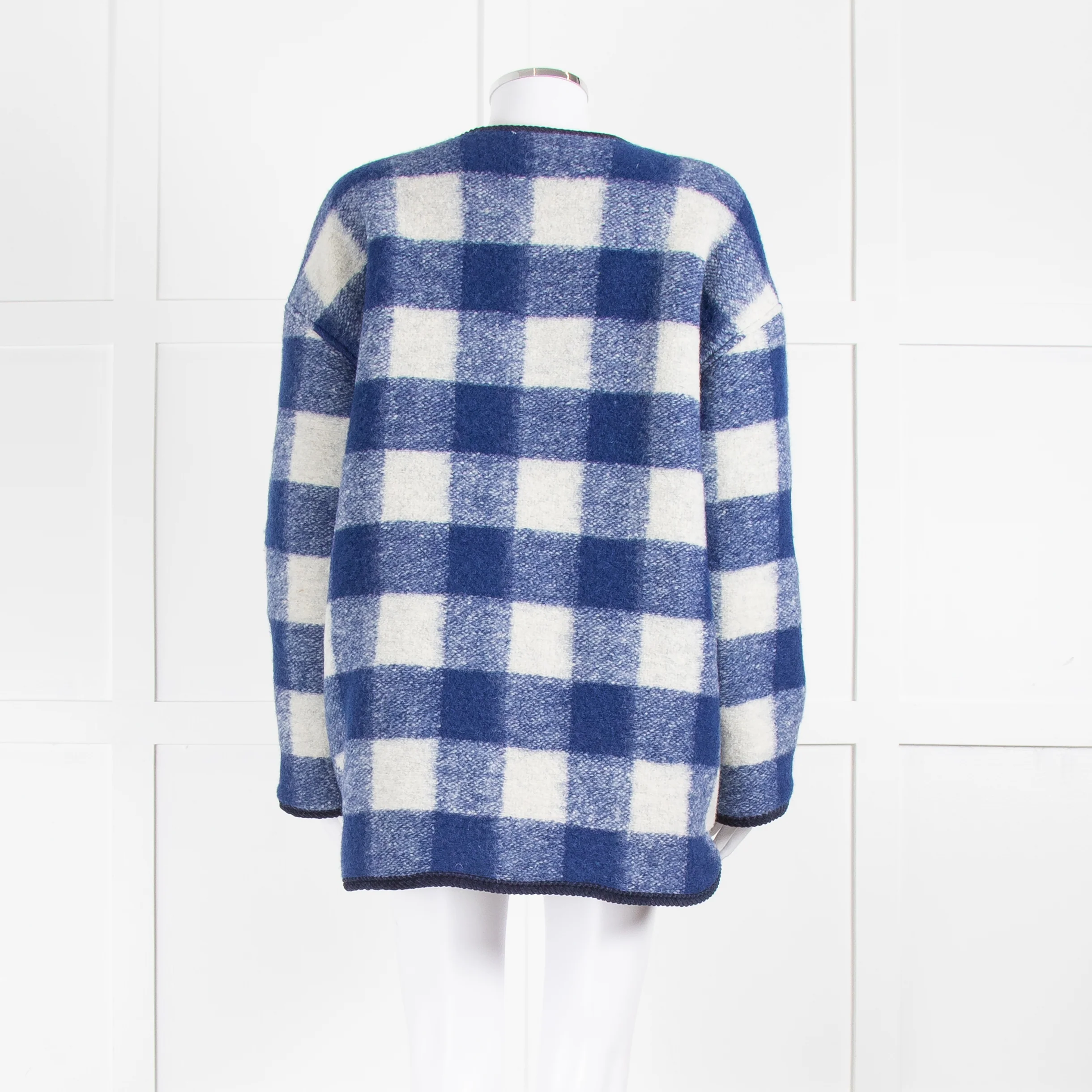 Sezane Blue White Check Reversible Jacket - Image 5