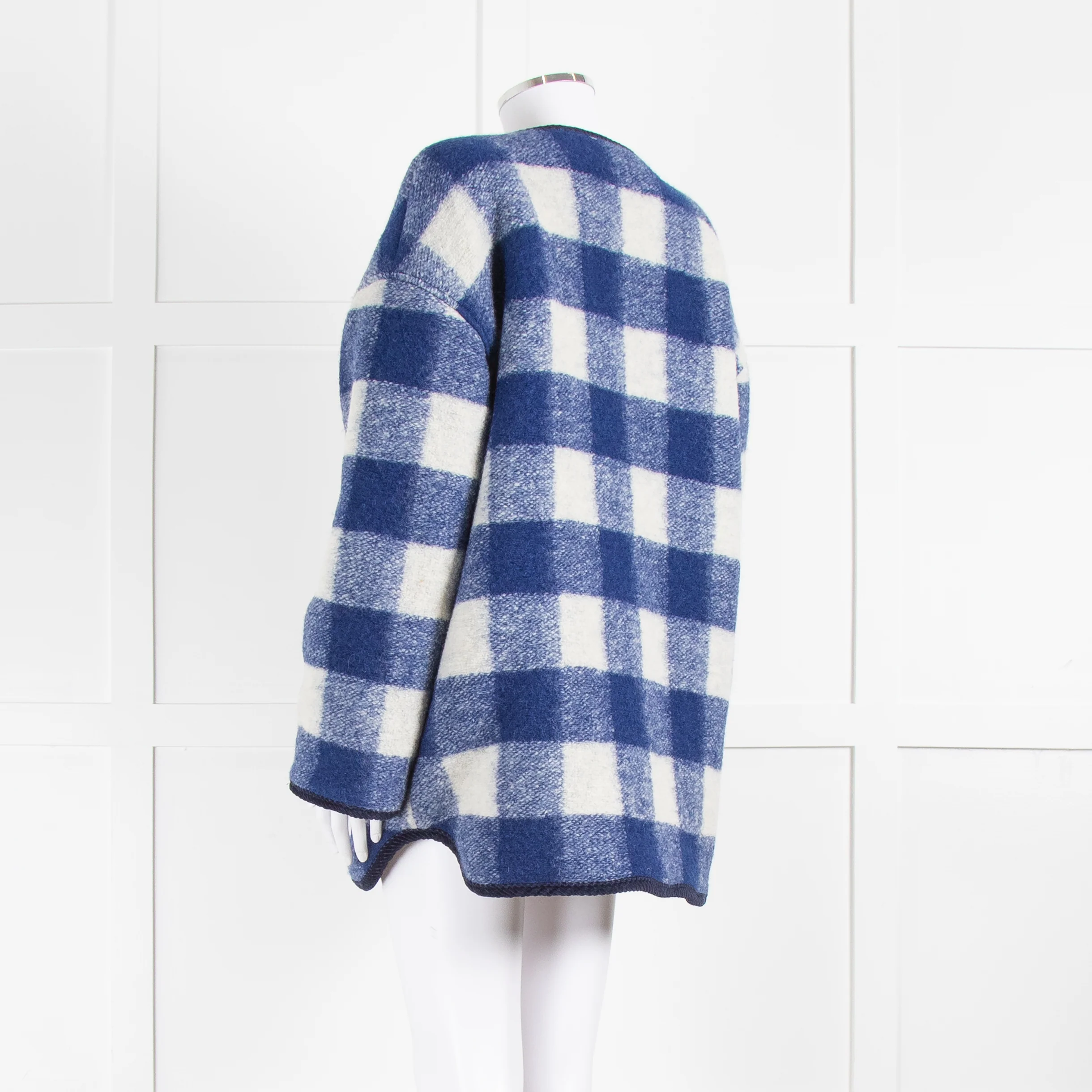 Sezane Blue White Check Reversible Jacket - Image 6