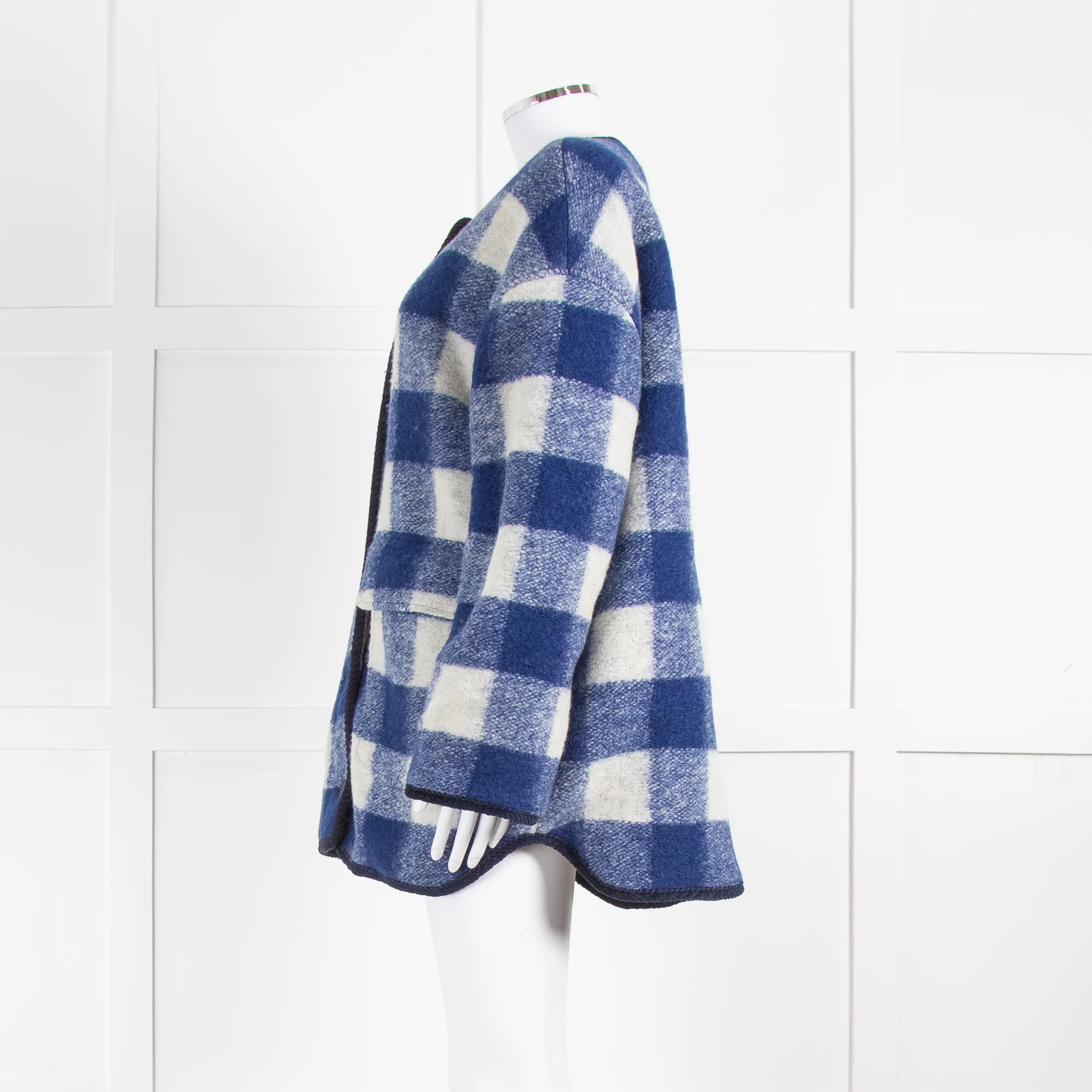 Sezane Blue White Check Reversible Jacket - Image 7