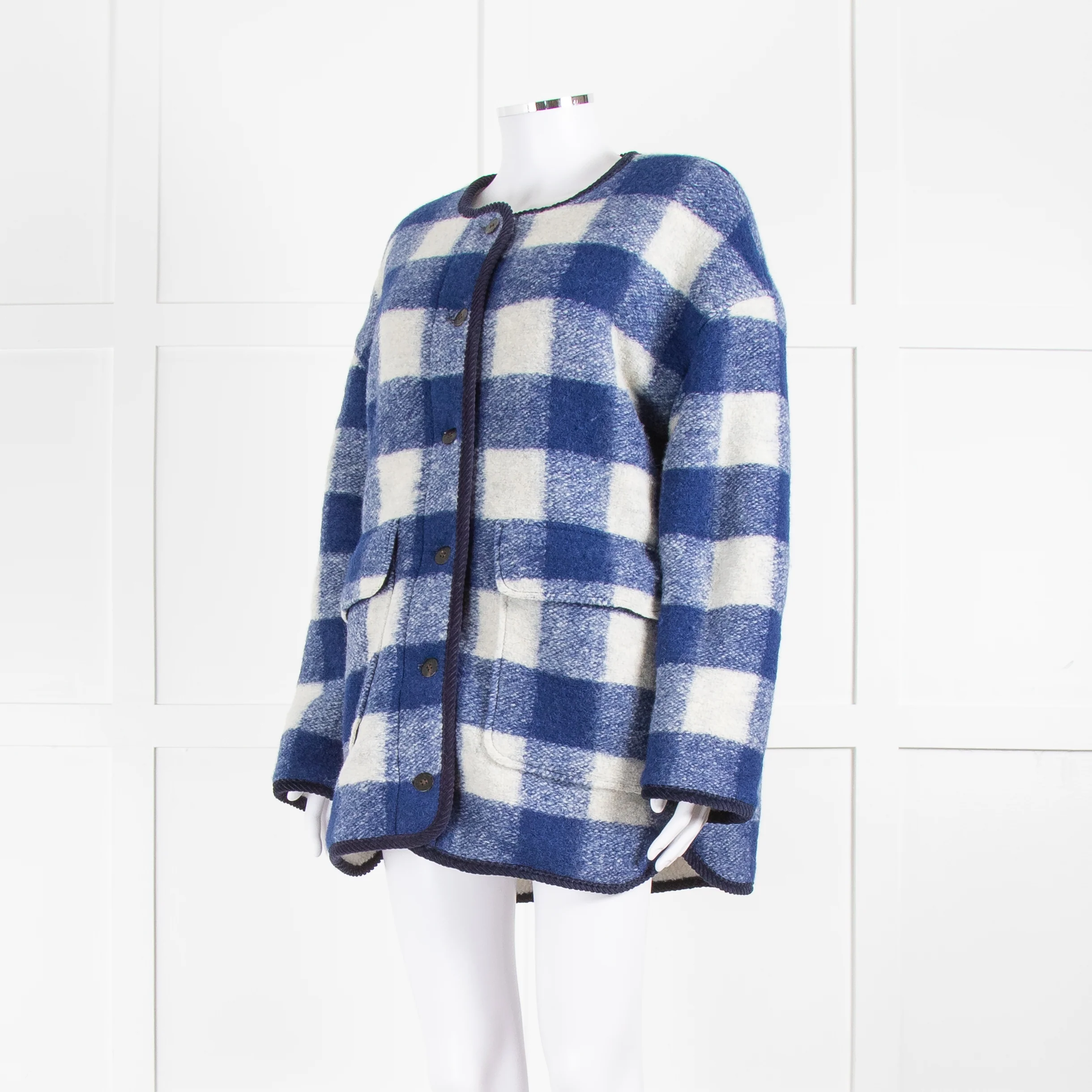 Sezane Blue White Check Reversible Jacket - Image 8