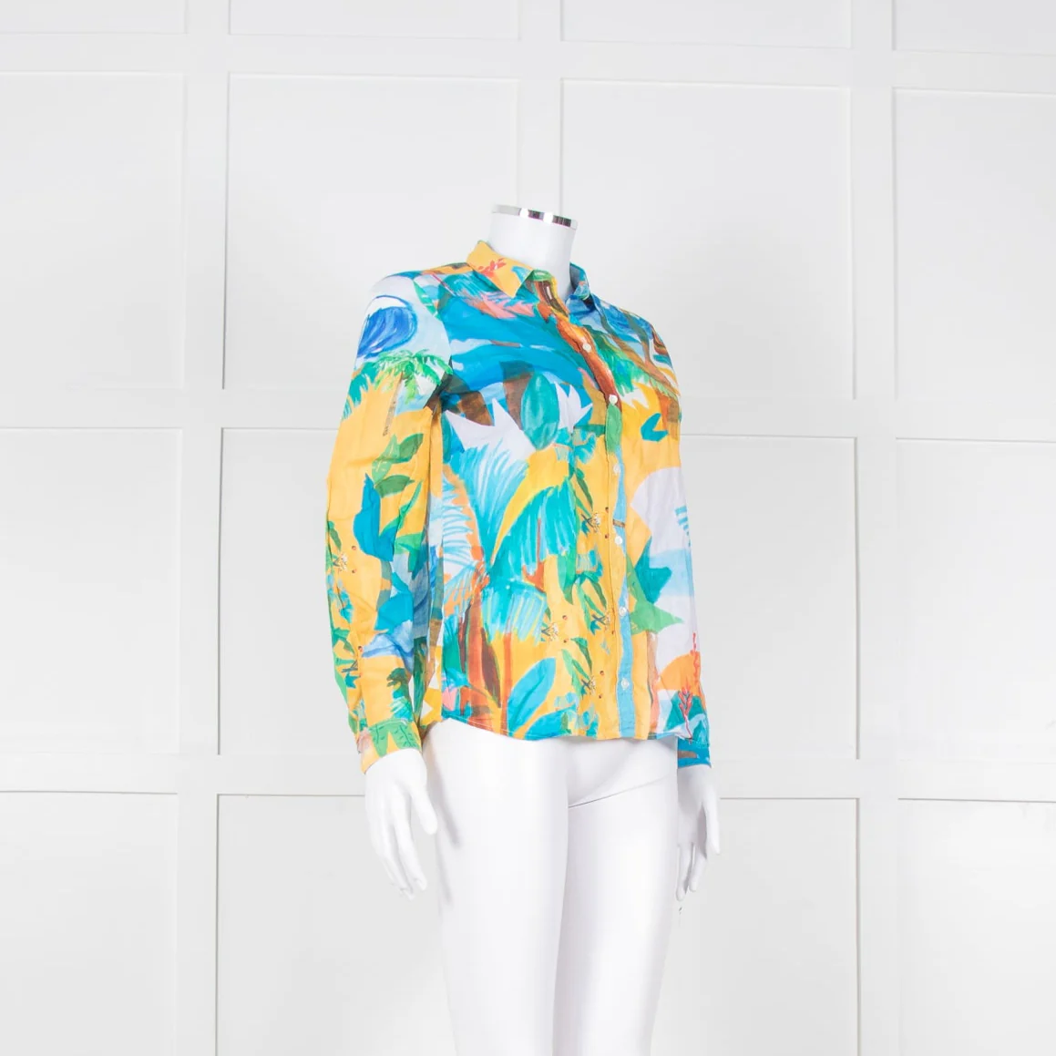 Sezane Blue Yellow Paradise Print Cotton Shirt - Image 2