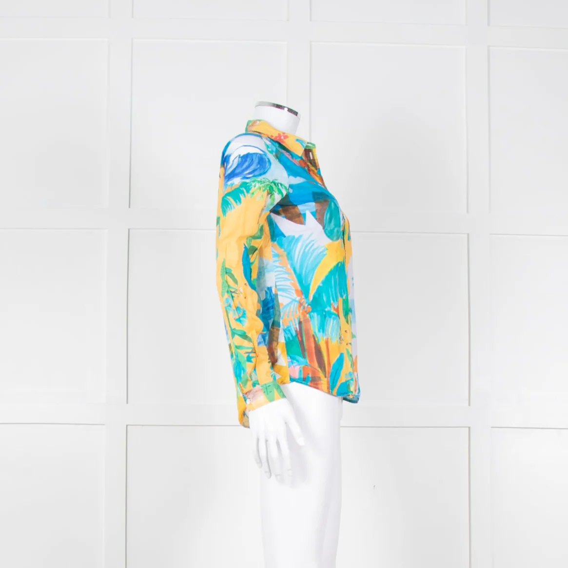 Sezane Blue Yellow Paradise Print Cotton Shirt - Image 3