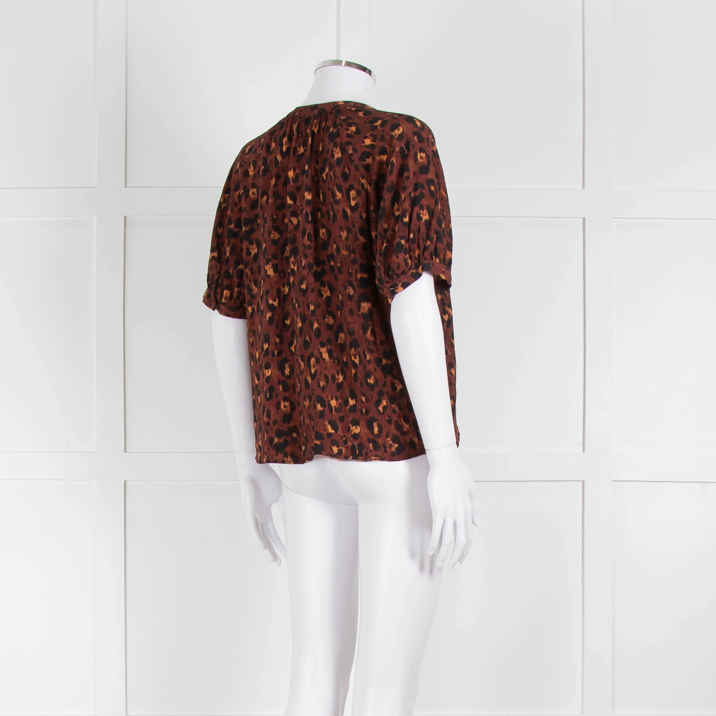 Sezane Brown Orange Leopard Print Short Sleeve Blouse - Image 4