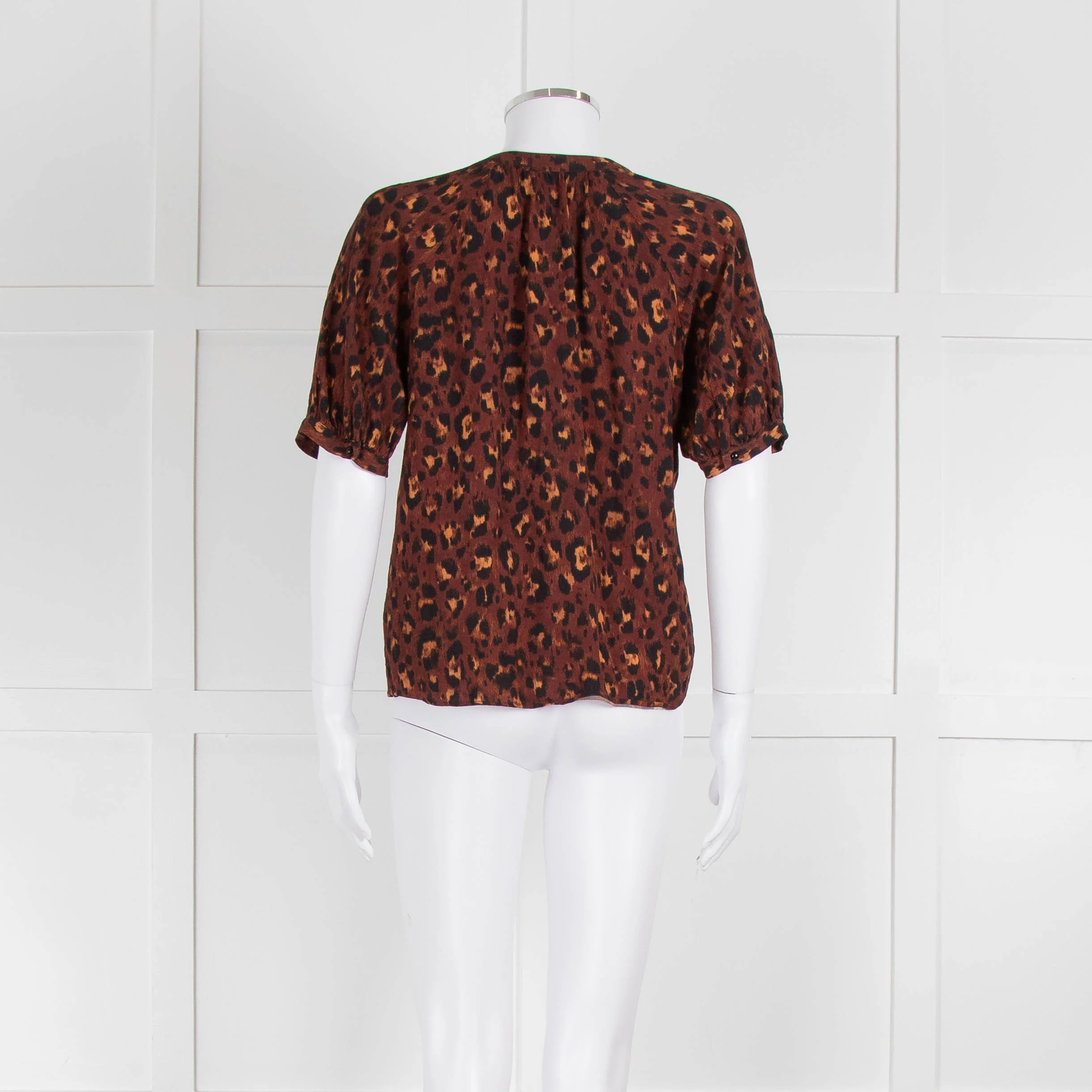 Sezane Brown Orange Leopard Print Short Sleeve Blouse - Image 5