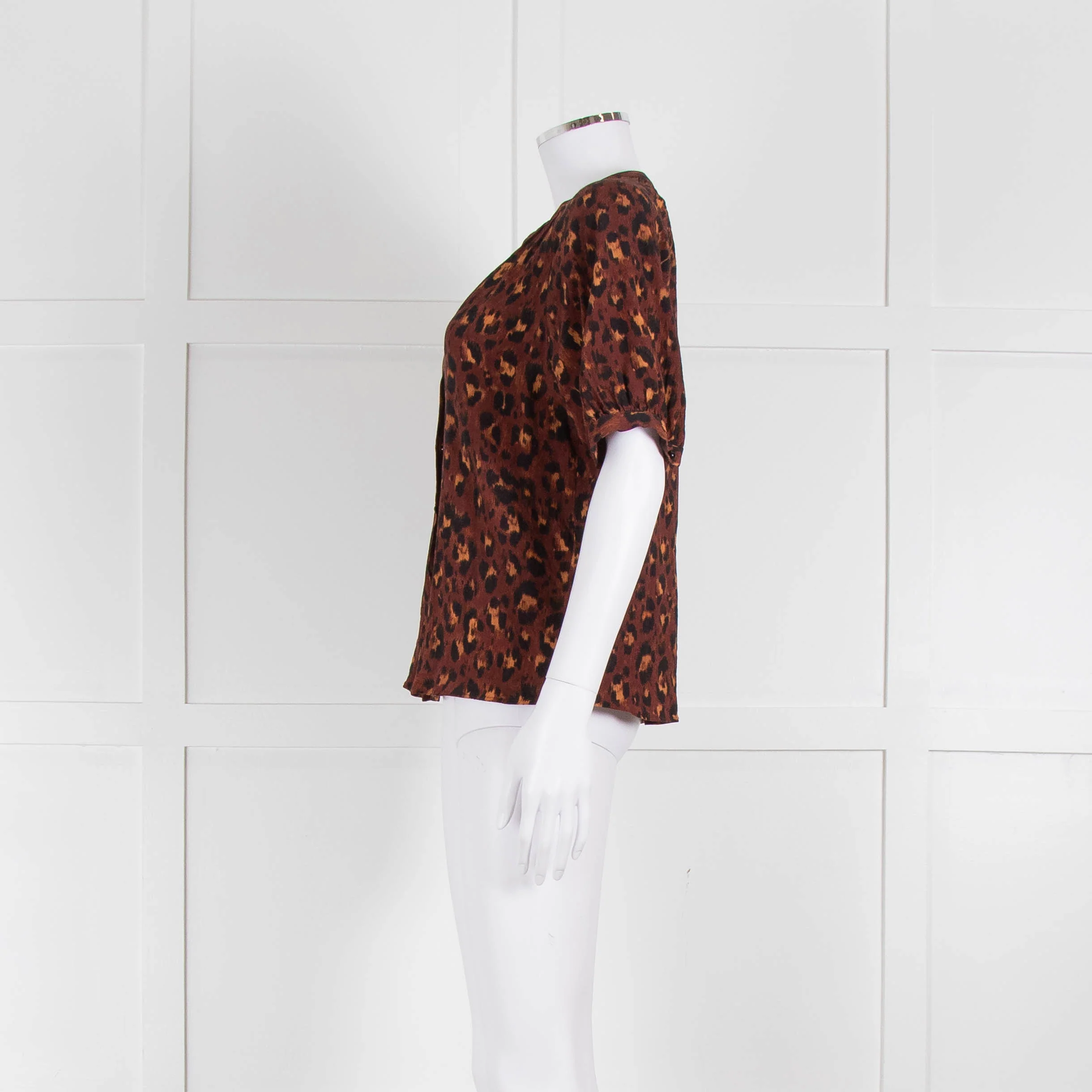 Sezane Brown Orange Leopard Print Short Sleeve Blouse - Image 7