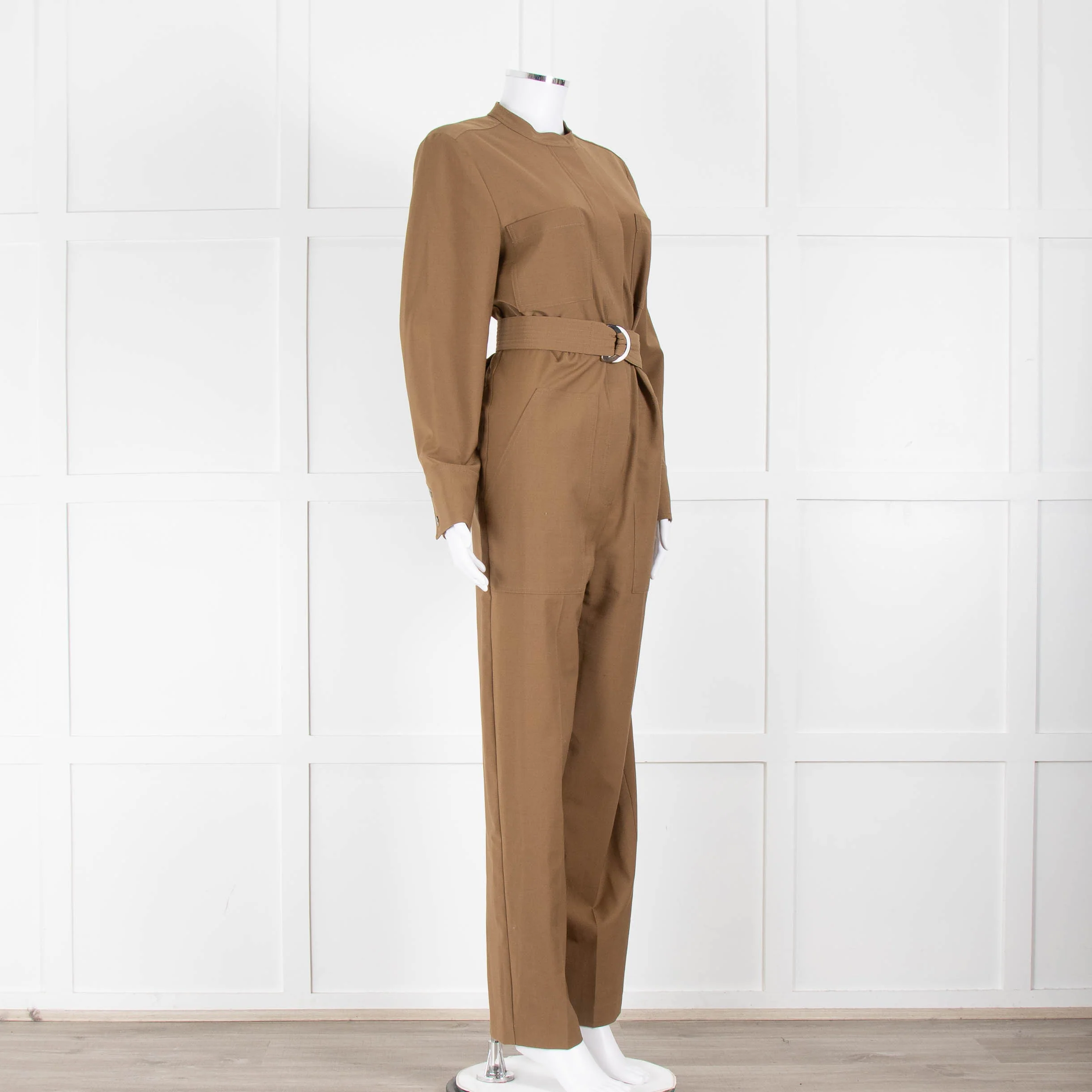 Sezane Camel Long Sleeve Jumpsuit with Belted Waist - Image 2