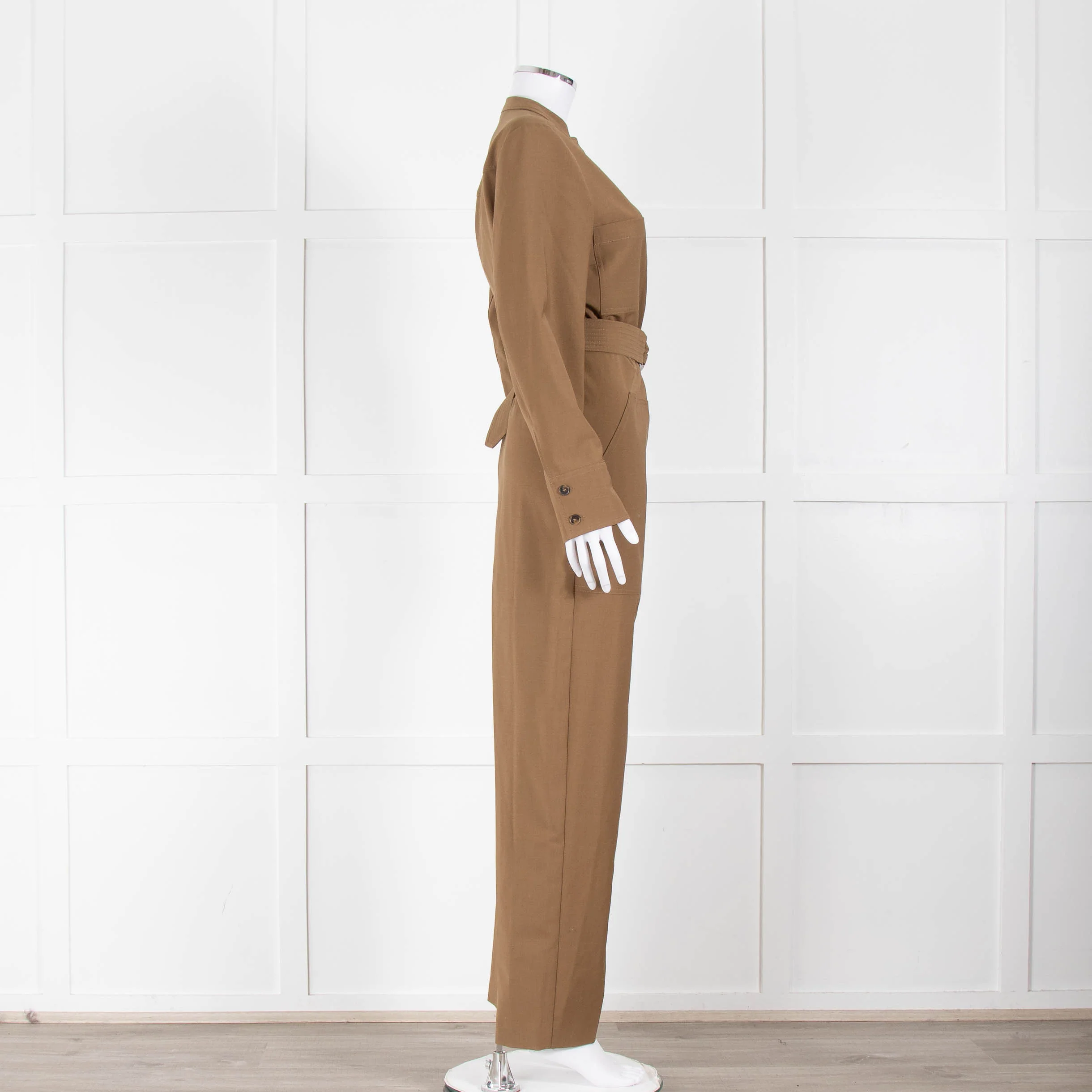 Sezane Camel Long Sleeve Jumpsuit with Belted Waist - Image 3