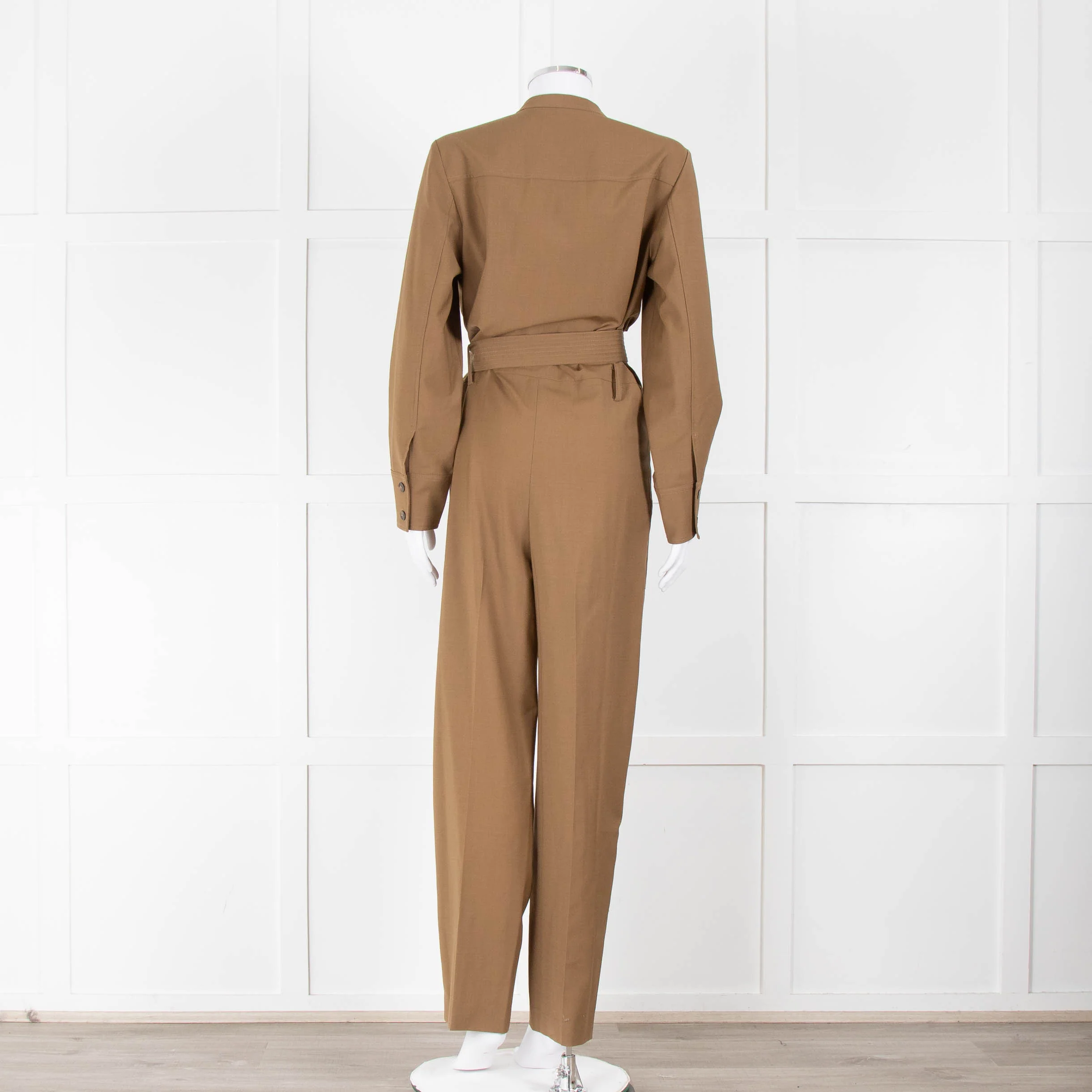 Sezane Camel Long Sleeve Jumpsuit with Belted Waist - Image 4