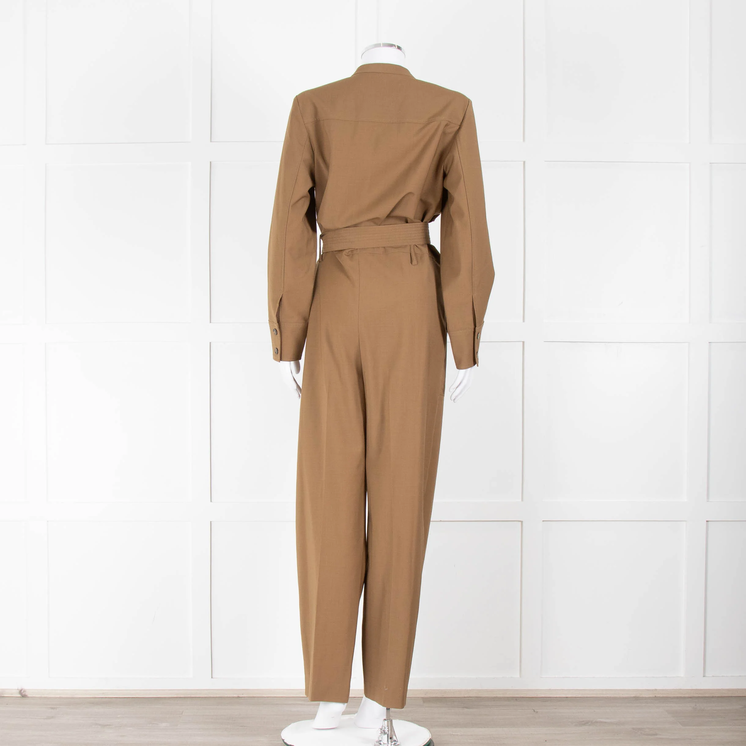Sezane Camel Long Sleeve Jumpsuit with Belted Waist - Image 5