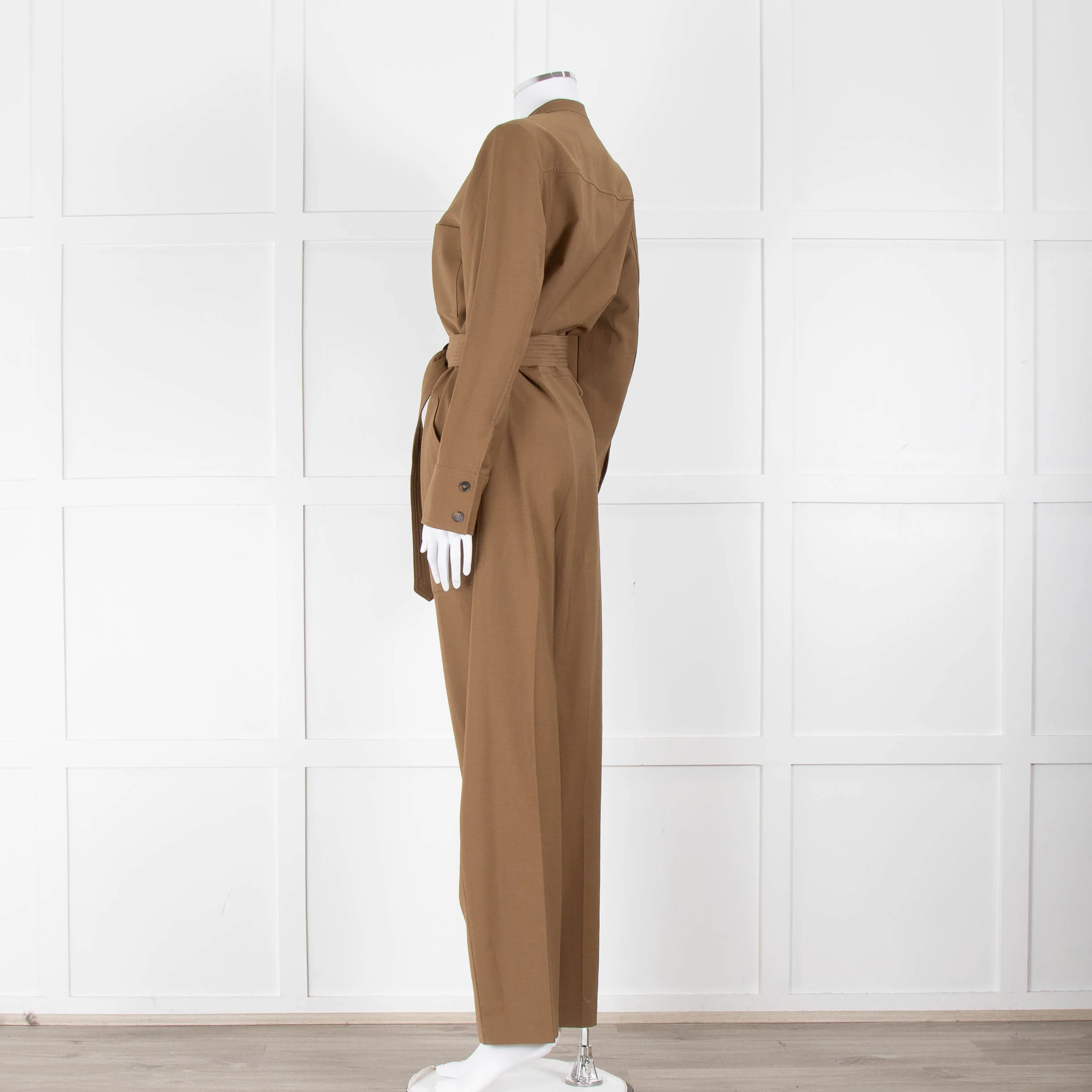 Sezane Camel Long Sleeve Jumpsuit with Belted Waist - Image 6