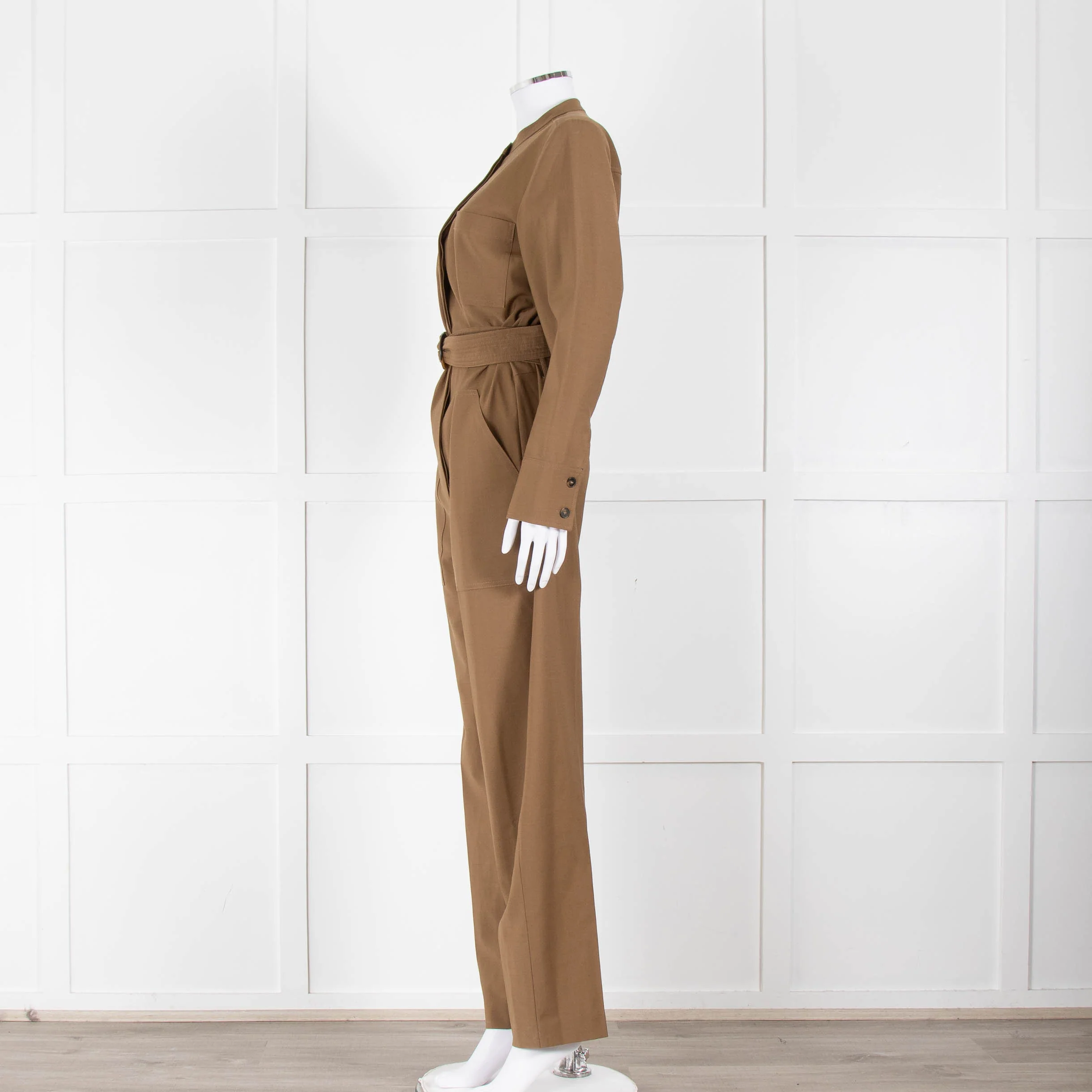 Sezane Camel Long Sleeve Jumpsuit with Belted Waist - Image 7