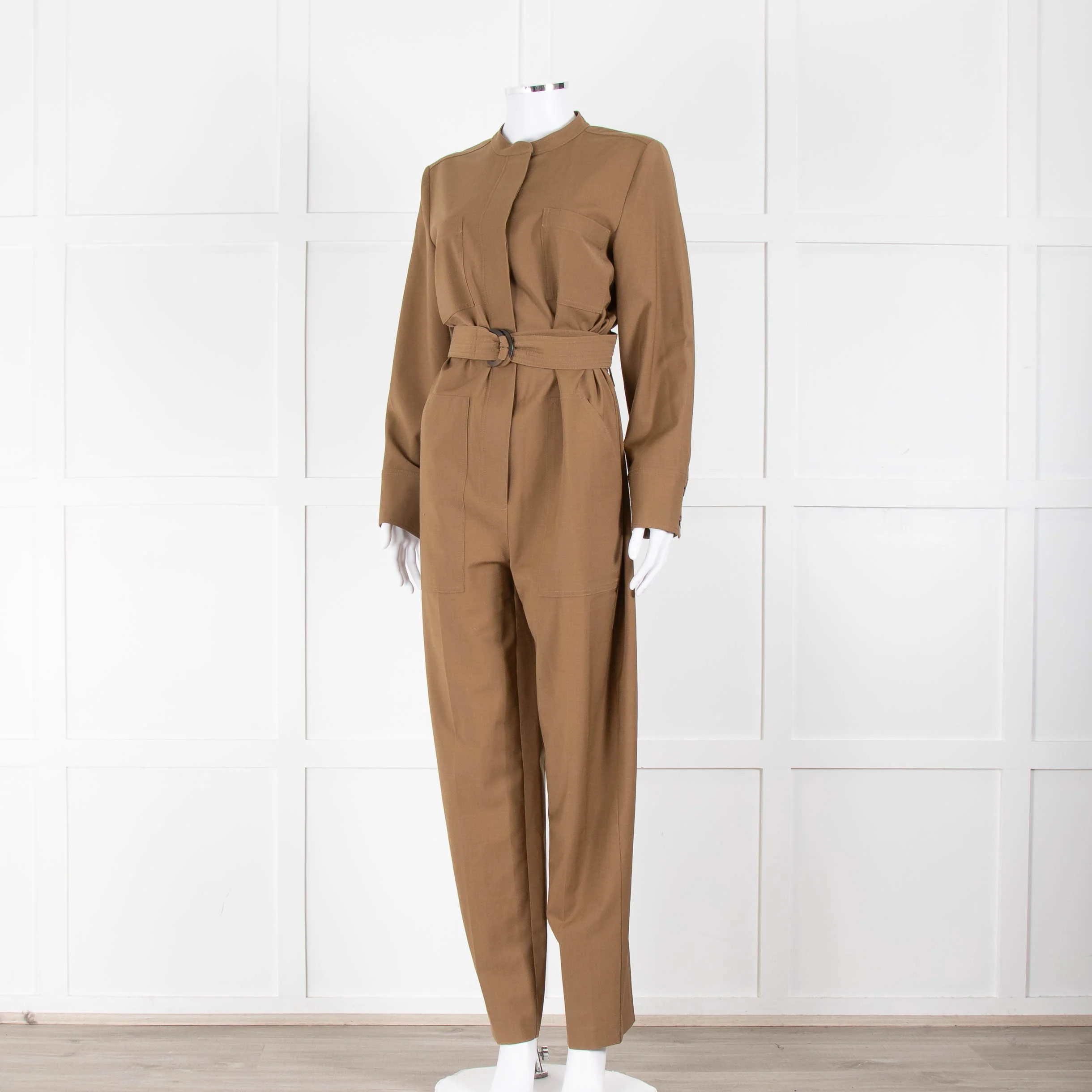 Sezane Camel Long Sleeve Jumpsuit with Belted Waist - Image 8