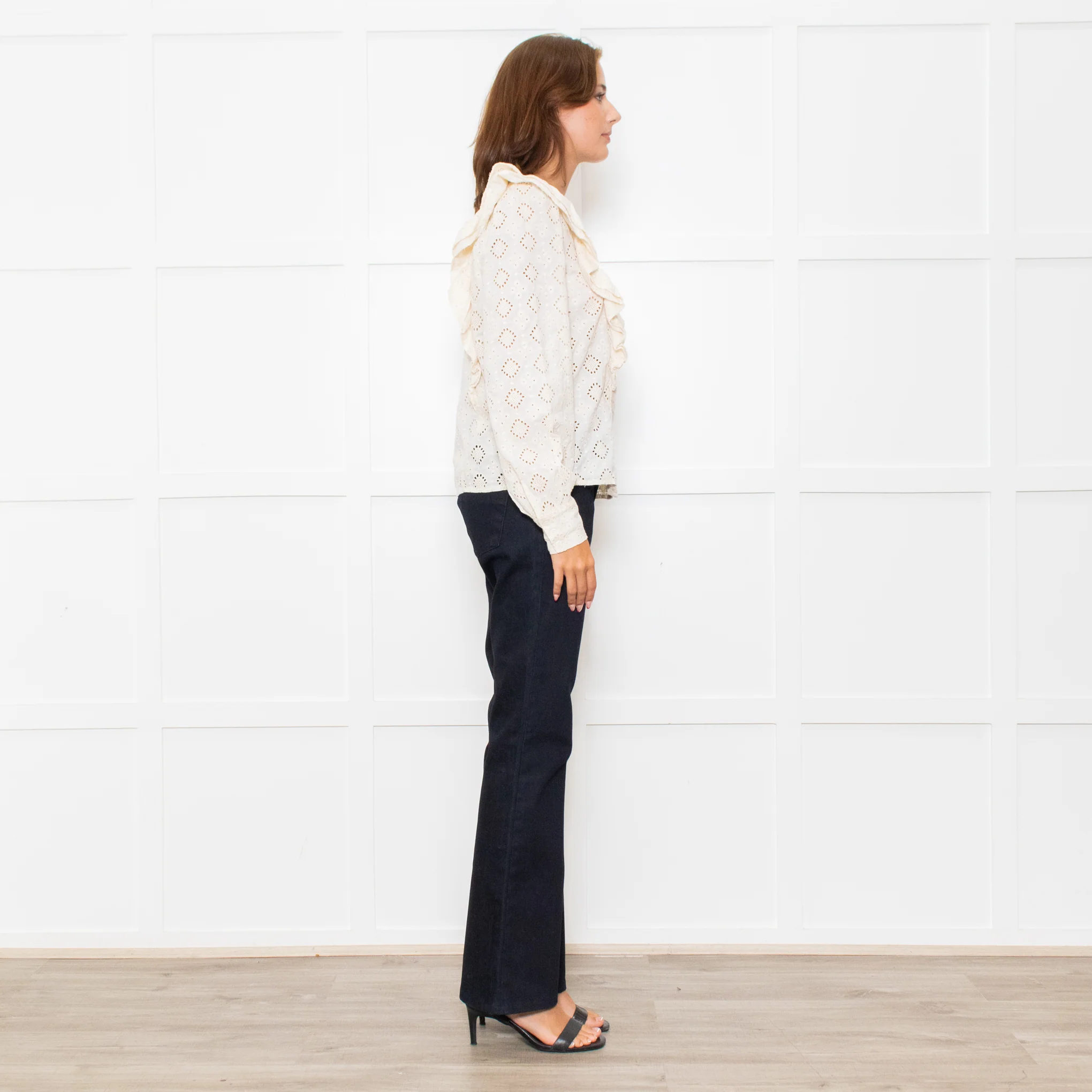 Sezane Cream Cotton Broderie Anglaise Frill Detail Blouse - Image 6