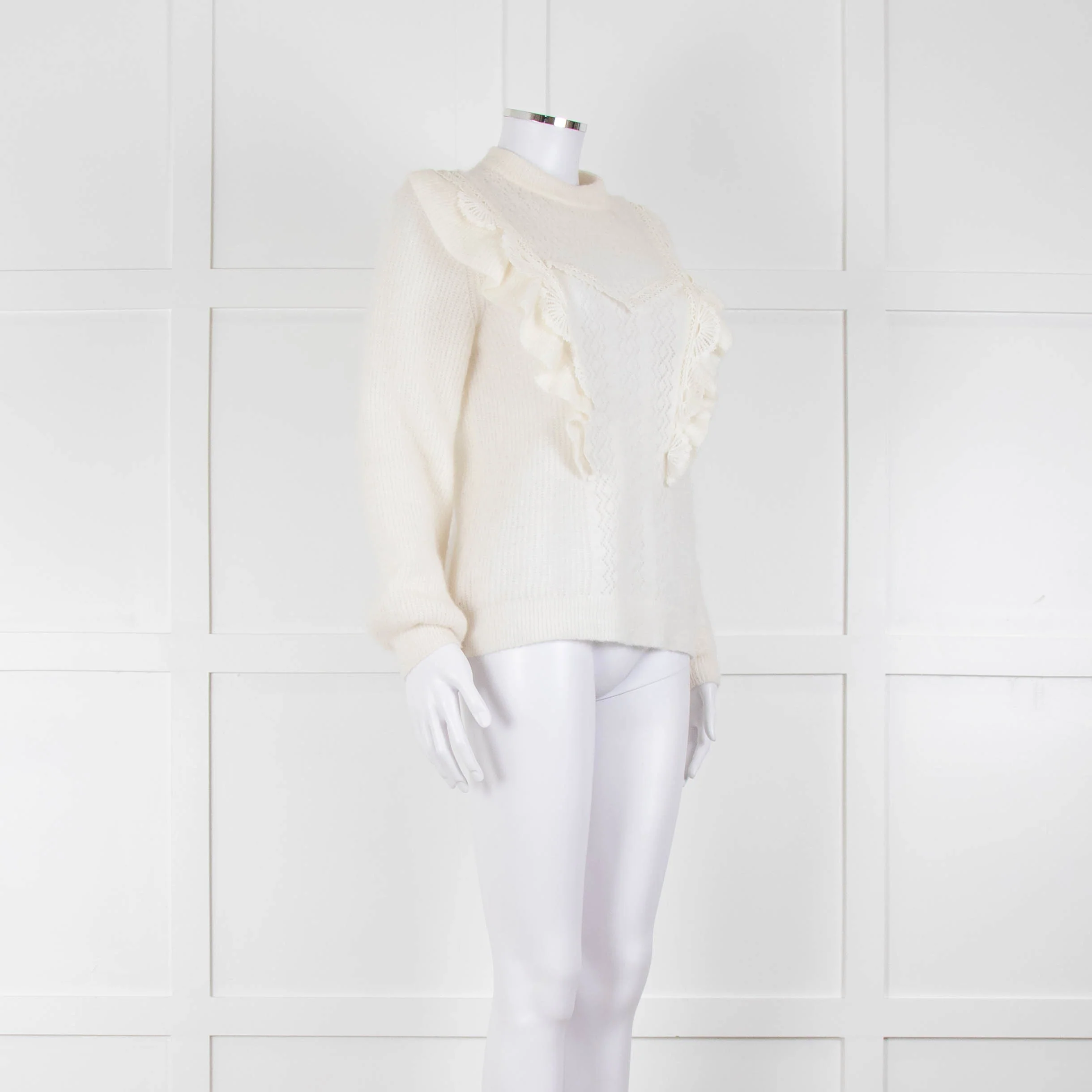 Sezane Cream Frill Lace Front Detail Jumper - Image 2