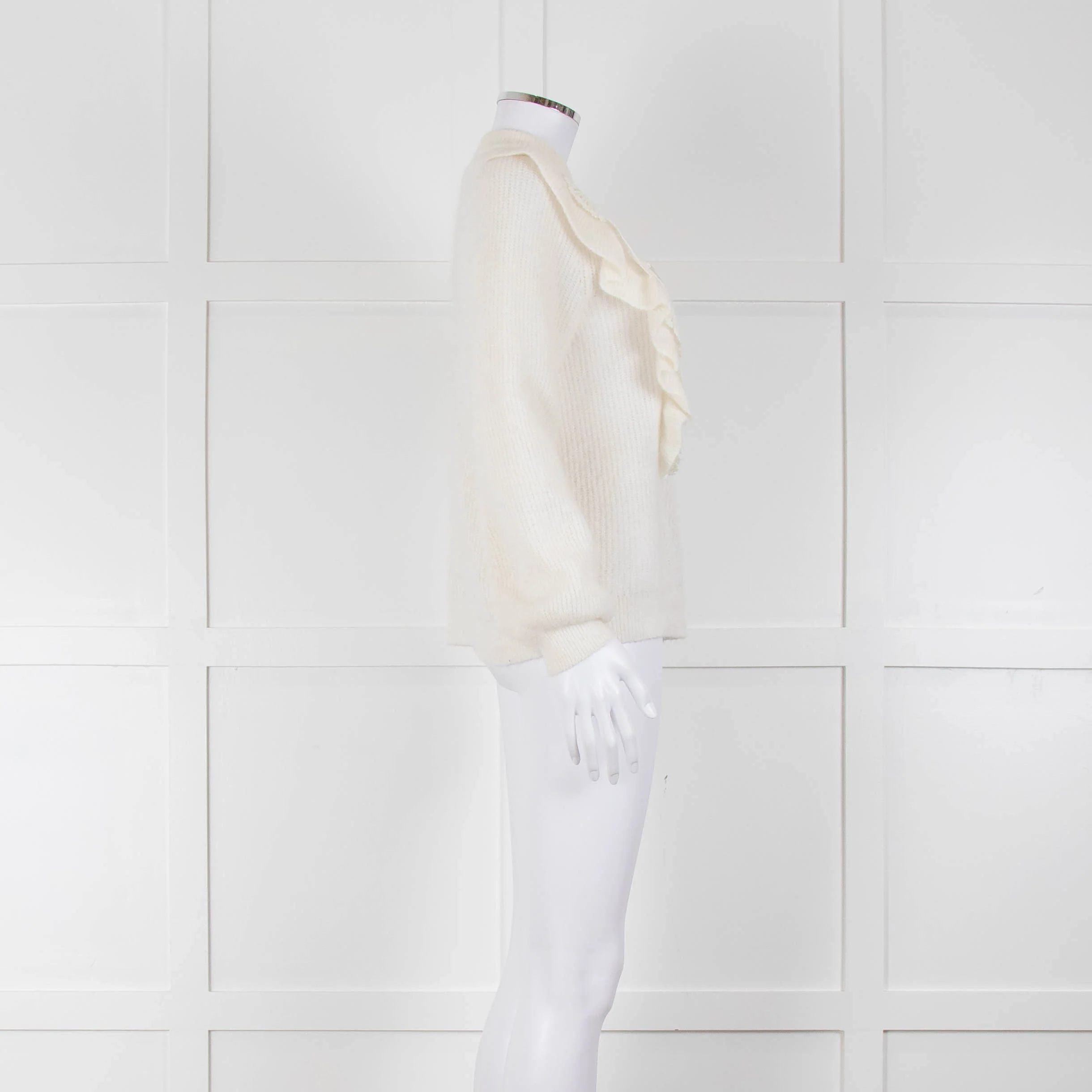 Sezane Cream Frill Lace Front Detail Jumper - Image 3