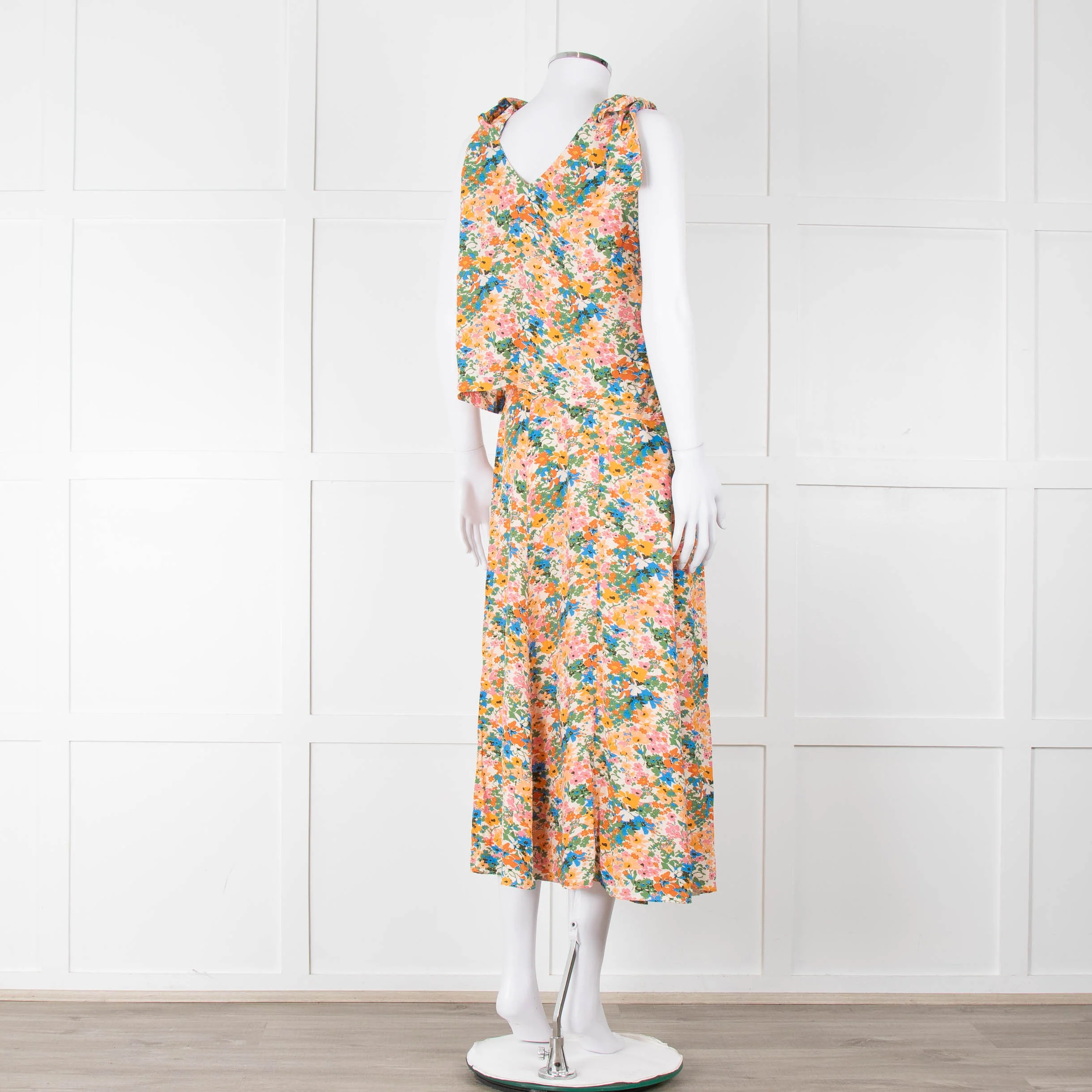 Sezane Cream Orange Green Floral Midi Skirt - Image 12