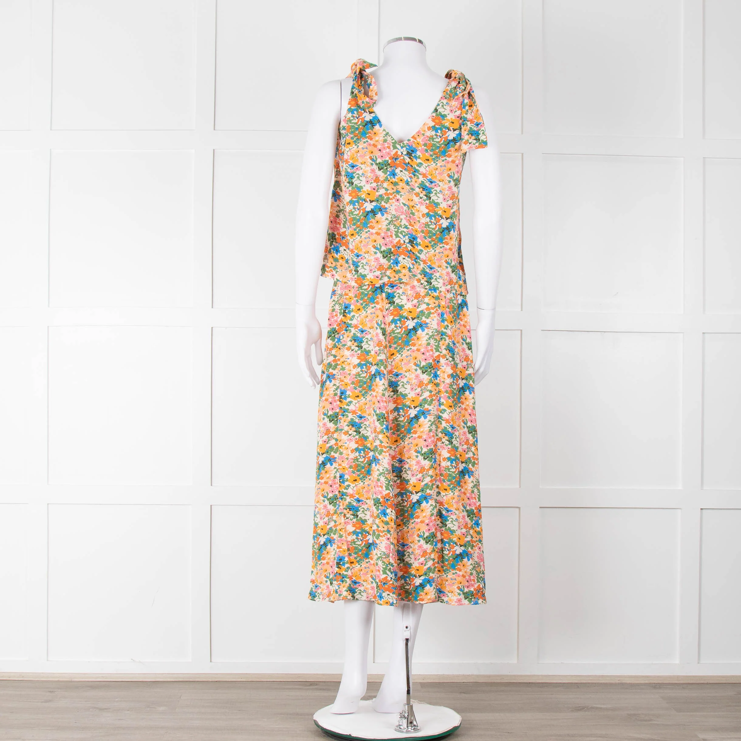 Sezane Cream Orange Green Floral Midi Skirt - Image 13