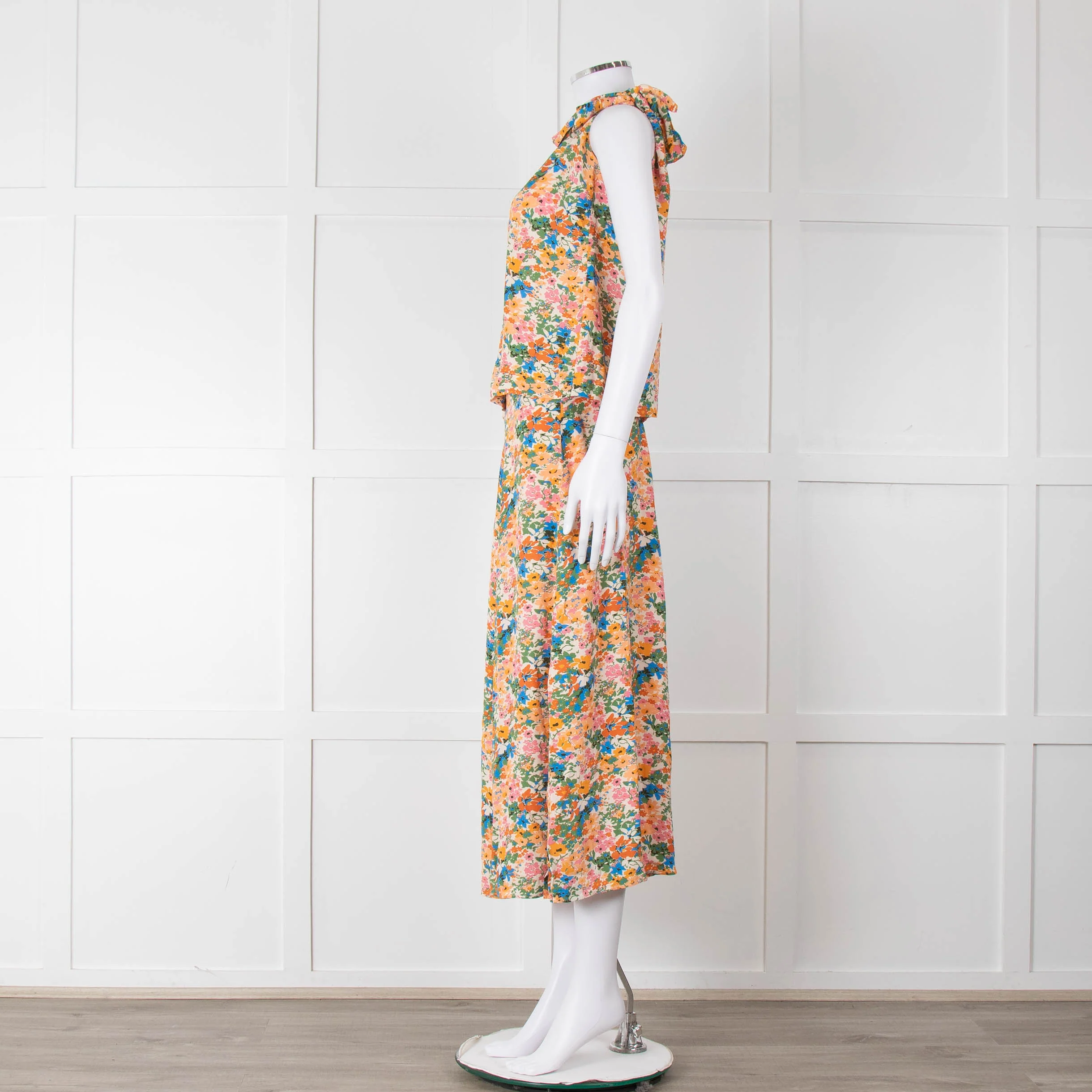 Sezane Cream Orange Green Floral Midi Skirt - Image 15