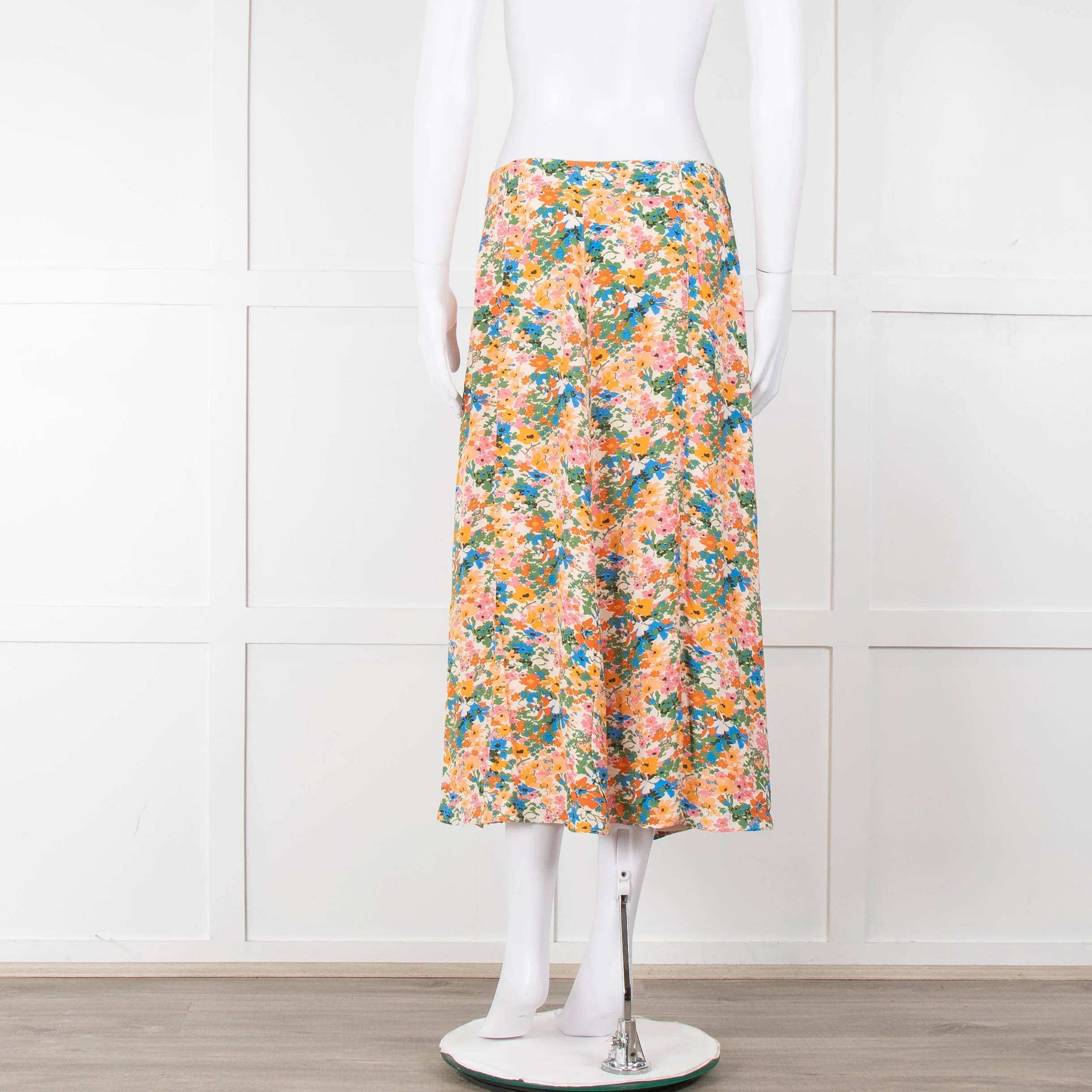 Sezane Cream Orange Green Floral Midi Skirt - Image 6
