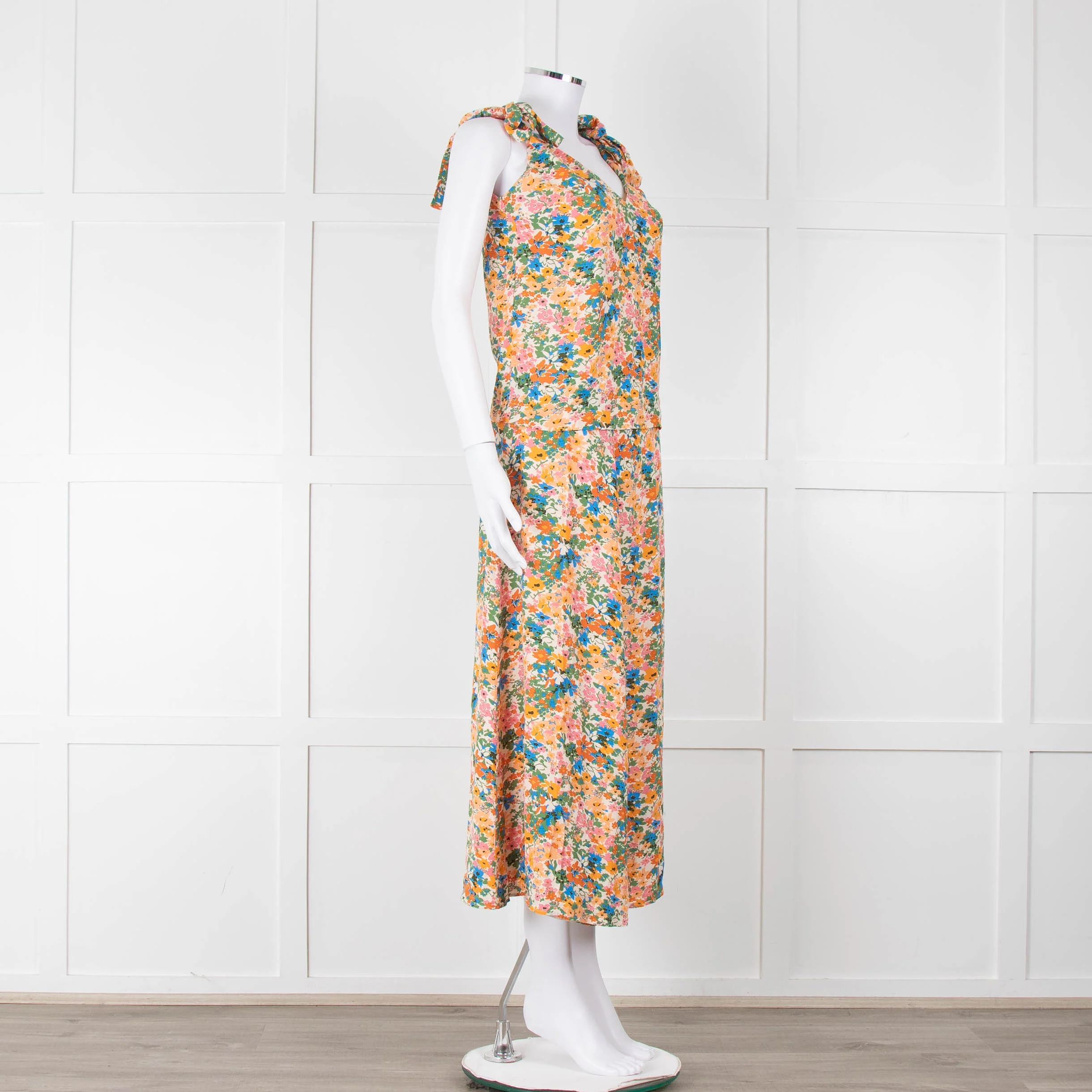 Sezane Cream Orange Green Floral Tie Up Strap Vest - Image 10