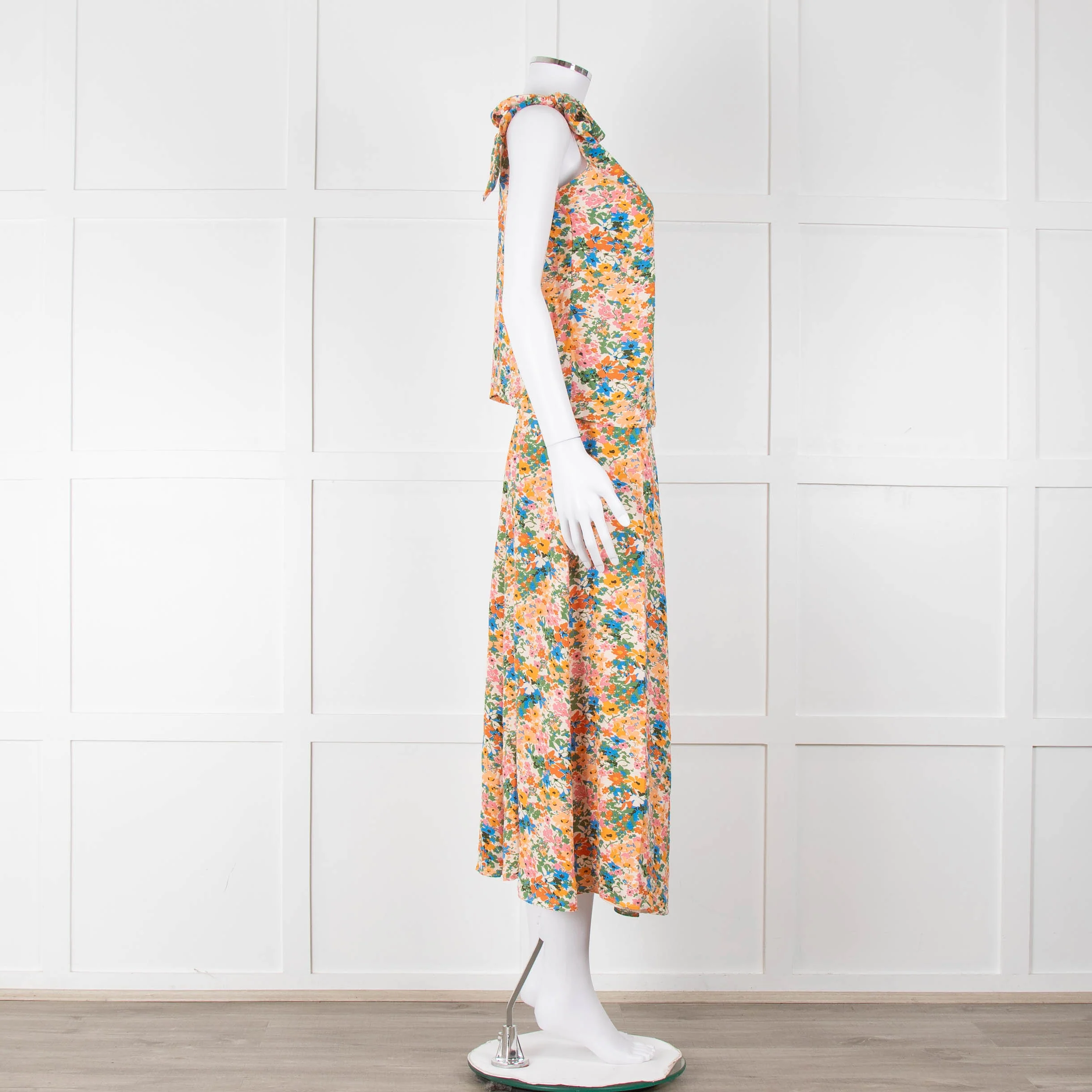 Sezane Cream Orange Green Floral Tie Up Strap Vest - Image 11