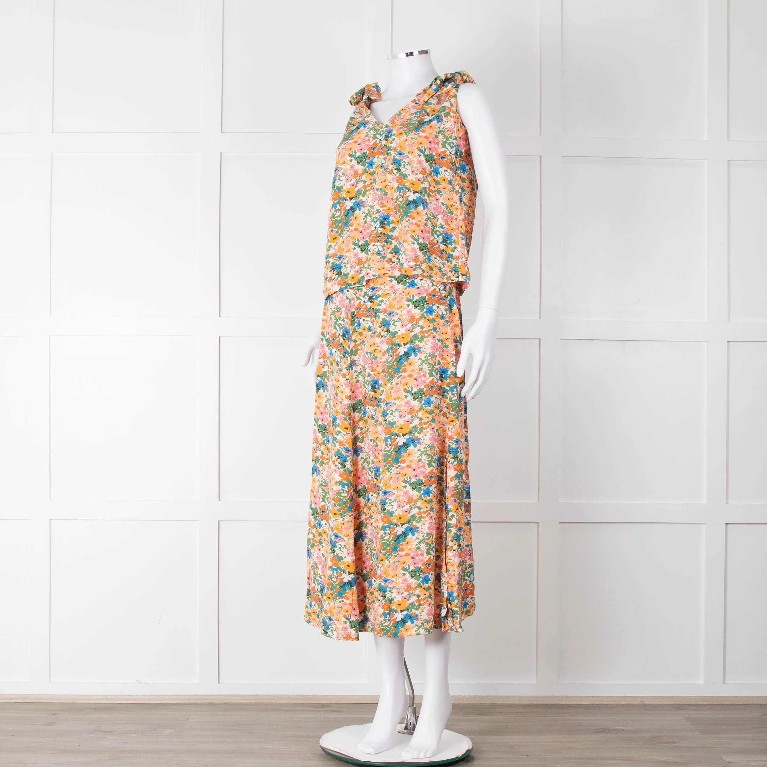 Sezane Cream Orange Green Floral Tie Up Strap Vest - Image 16