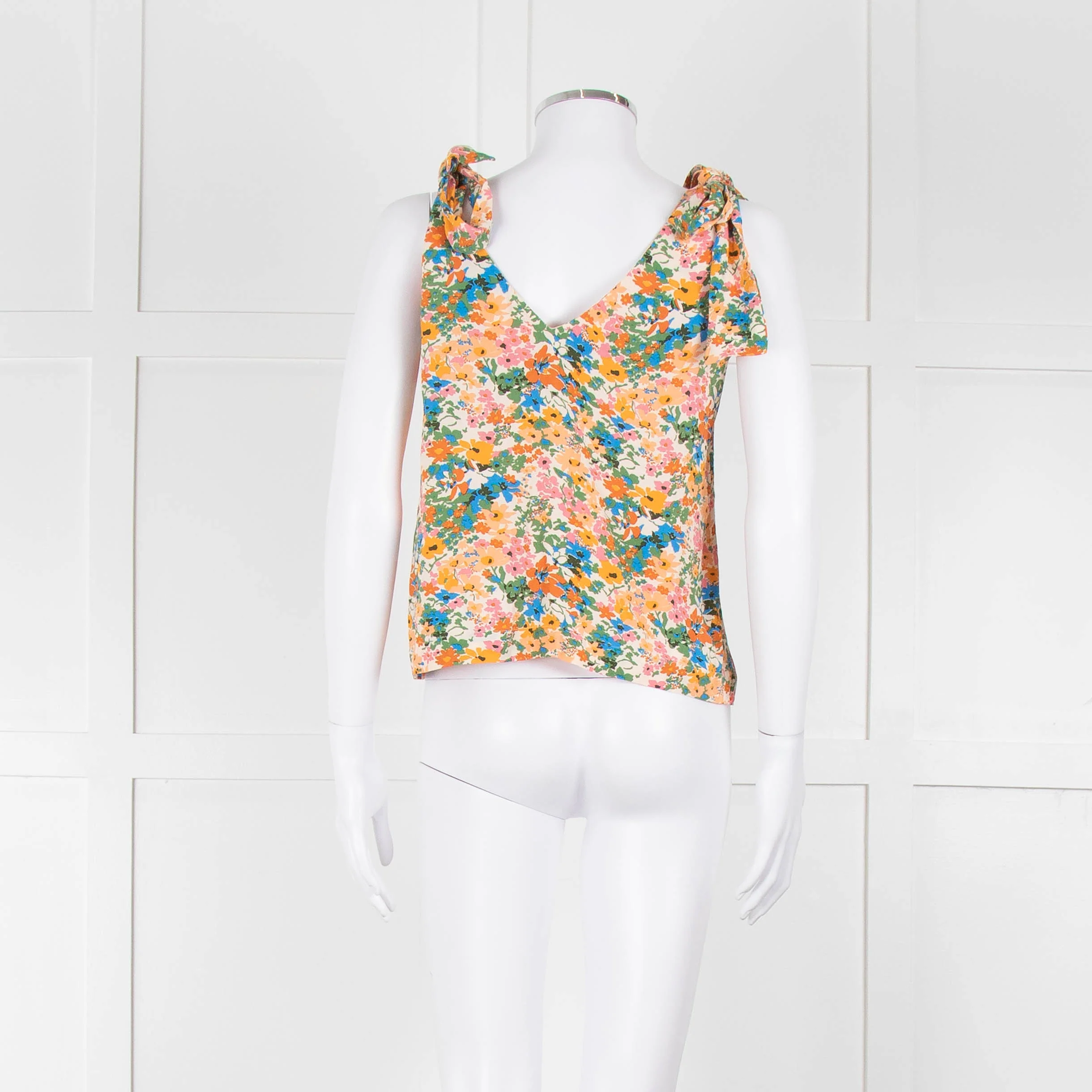 Sezane Cream Orange Green Floral Tie Up Strap Vest - Image 6