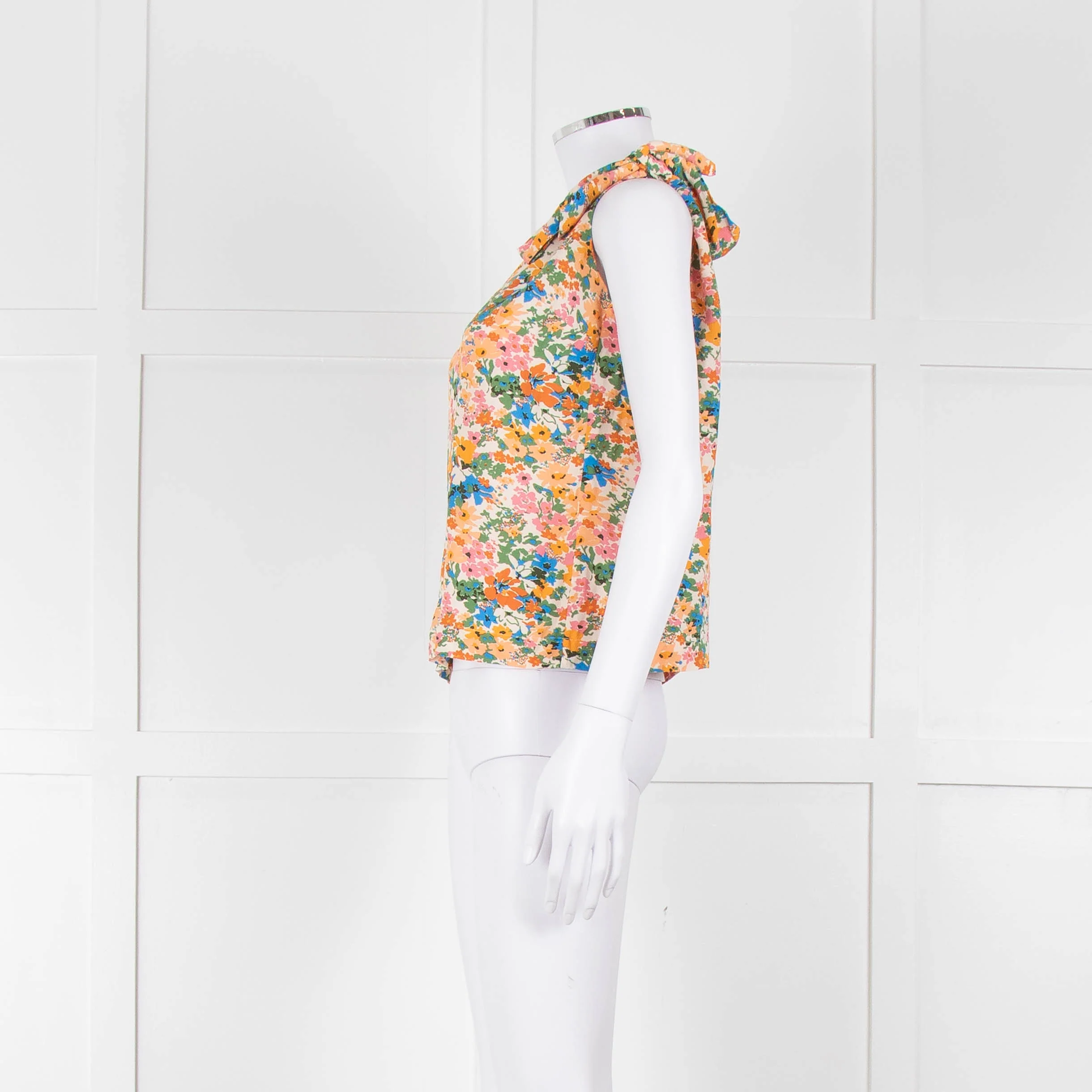 Sezane Cream Orange Green Floral Tie Up Strap Vest - Image 8