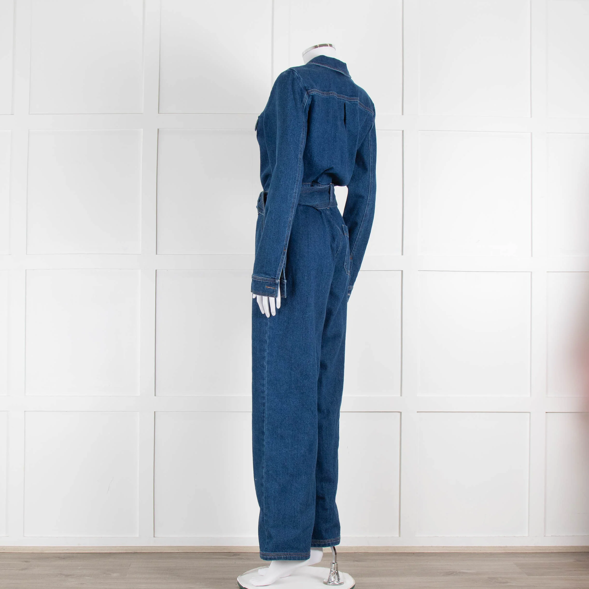 Sezane Dark Denim Long Sleeve Jumpsuit with Belt - Image 6
