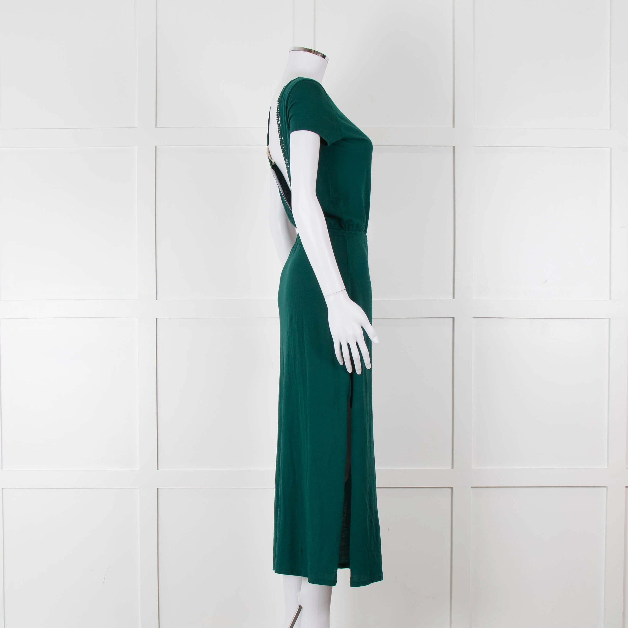 Sezane Green Cotton V-Back Dress - Image 3