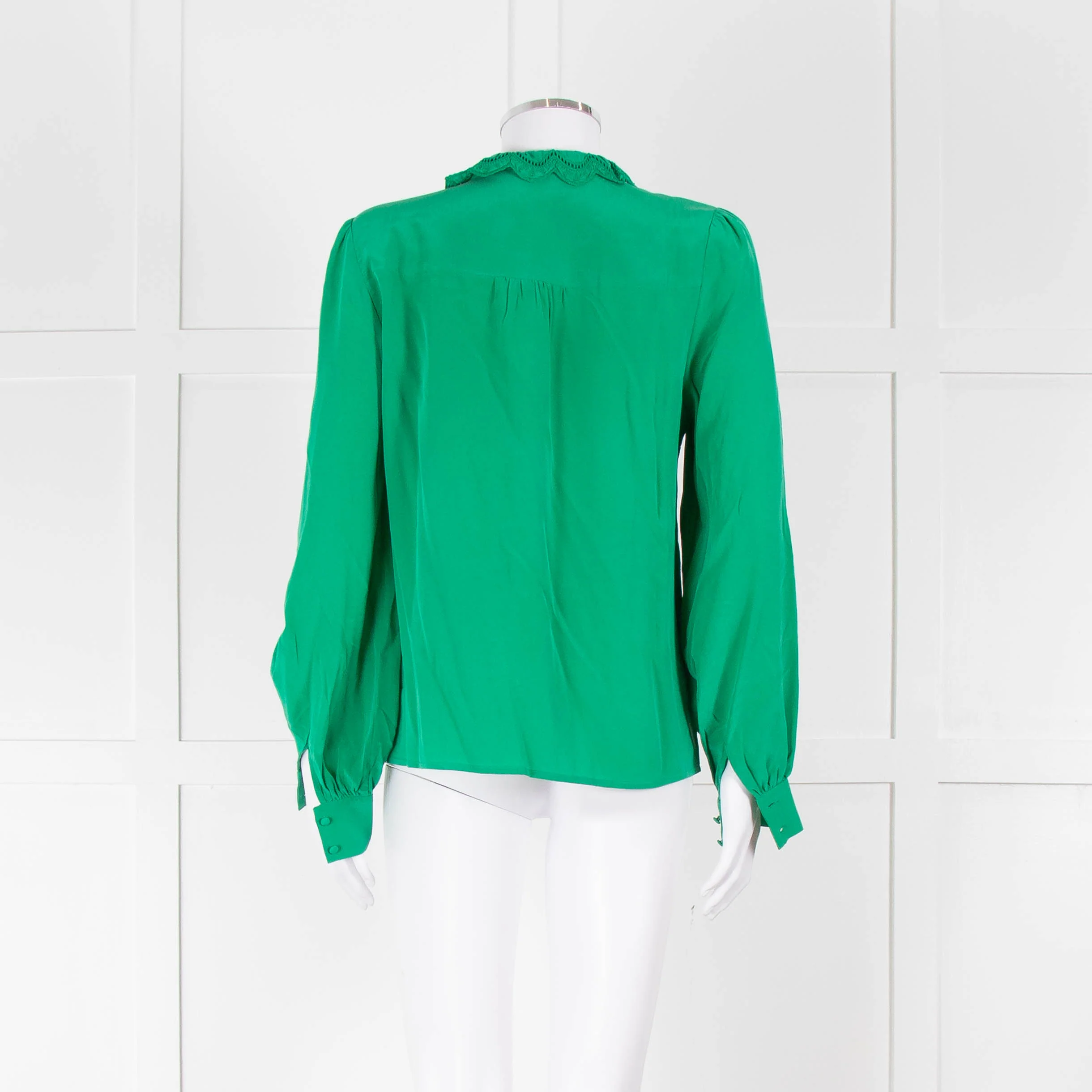 Sezane Green Silk Frill Collar Blouse - Image 5