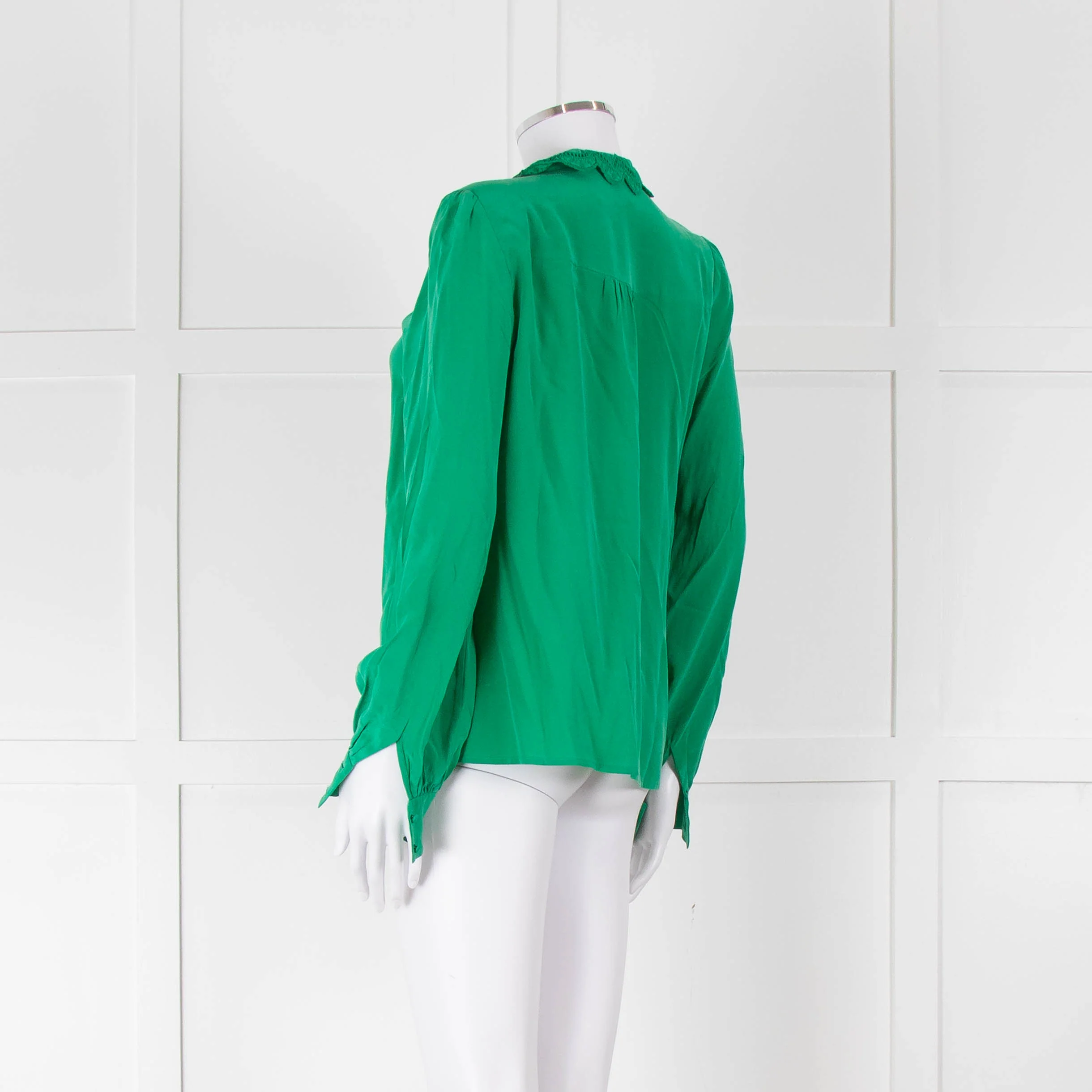 Sezane Green Silk Frill Collar Blouse - Image 6