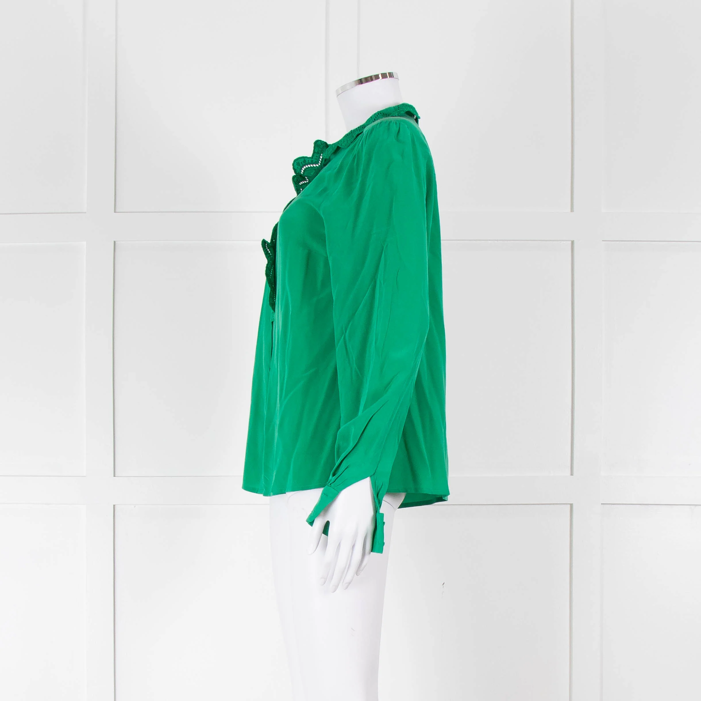 Sezane Green Silk Frill Collar Blouse - Image 7