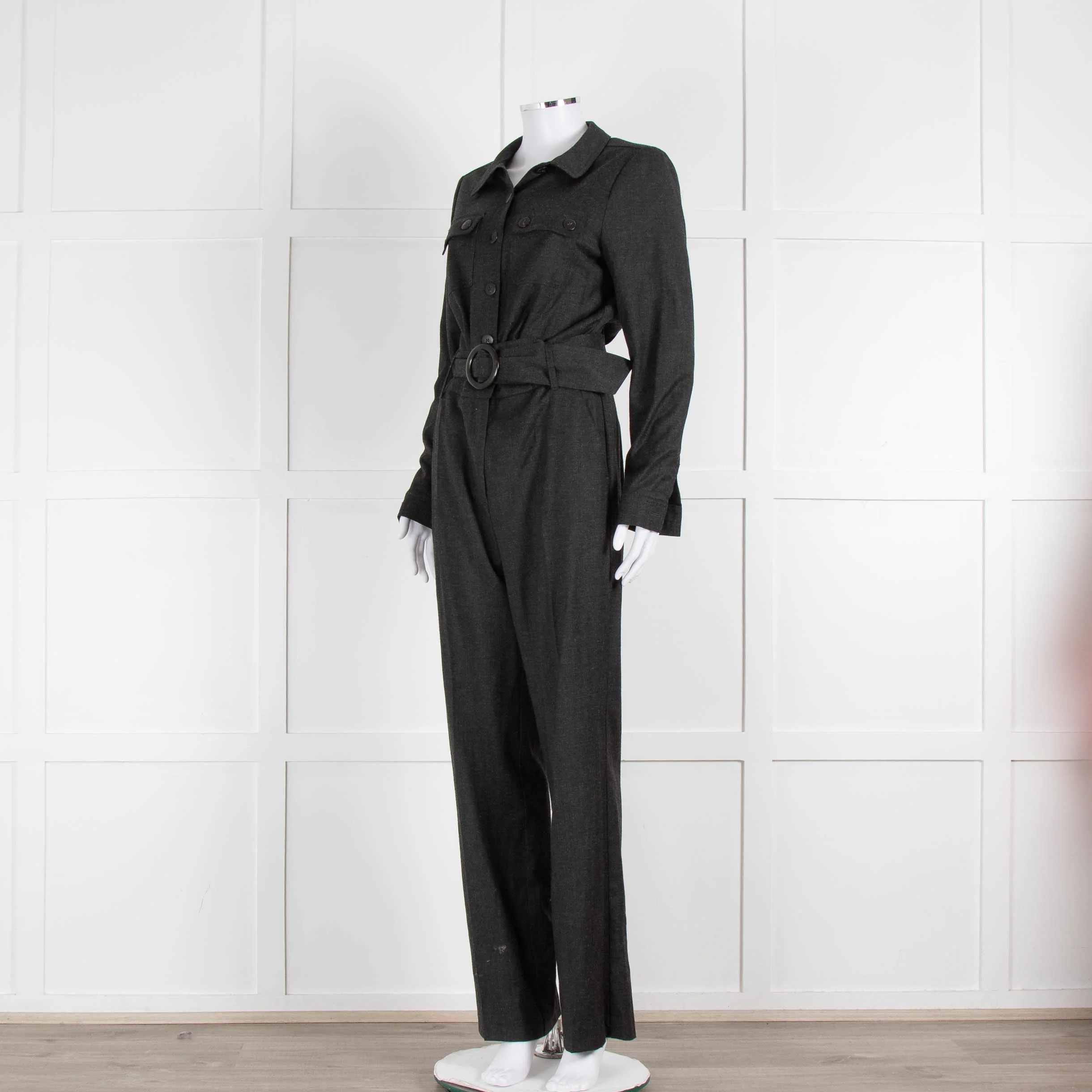 Sezane Grey Belted Waist Jumpsuit with Collar - Image 8