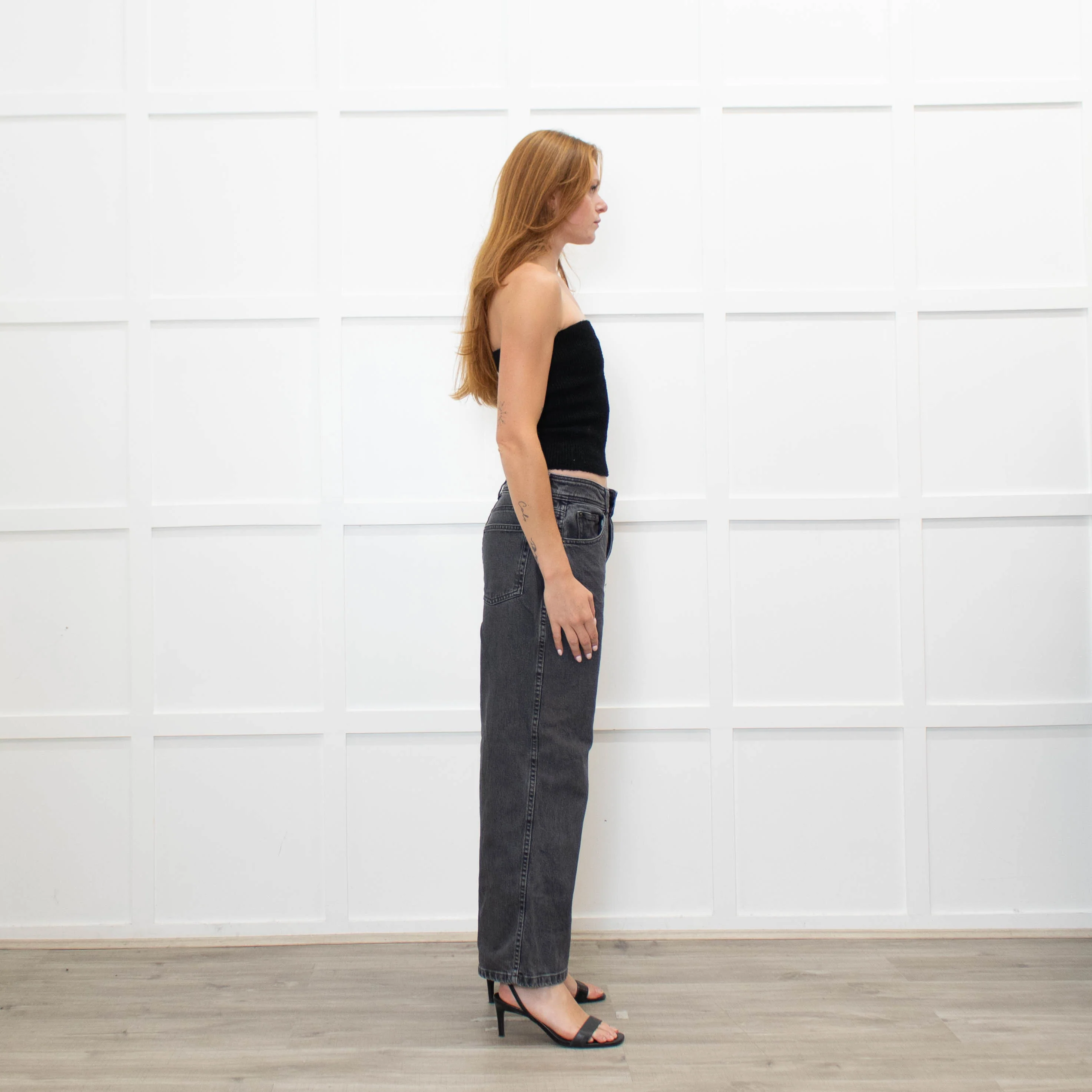 Sezane Grey Denim Wide Leg Jeans - Image 6
