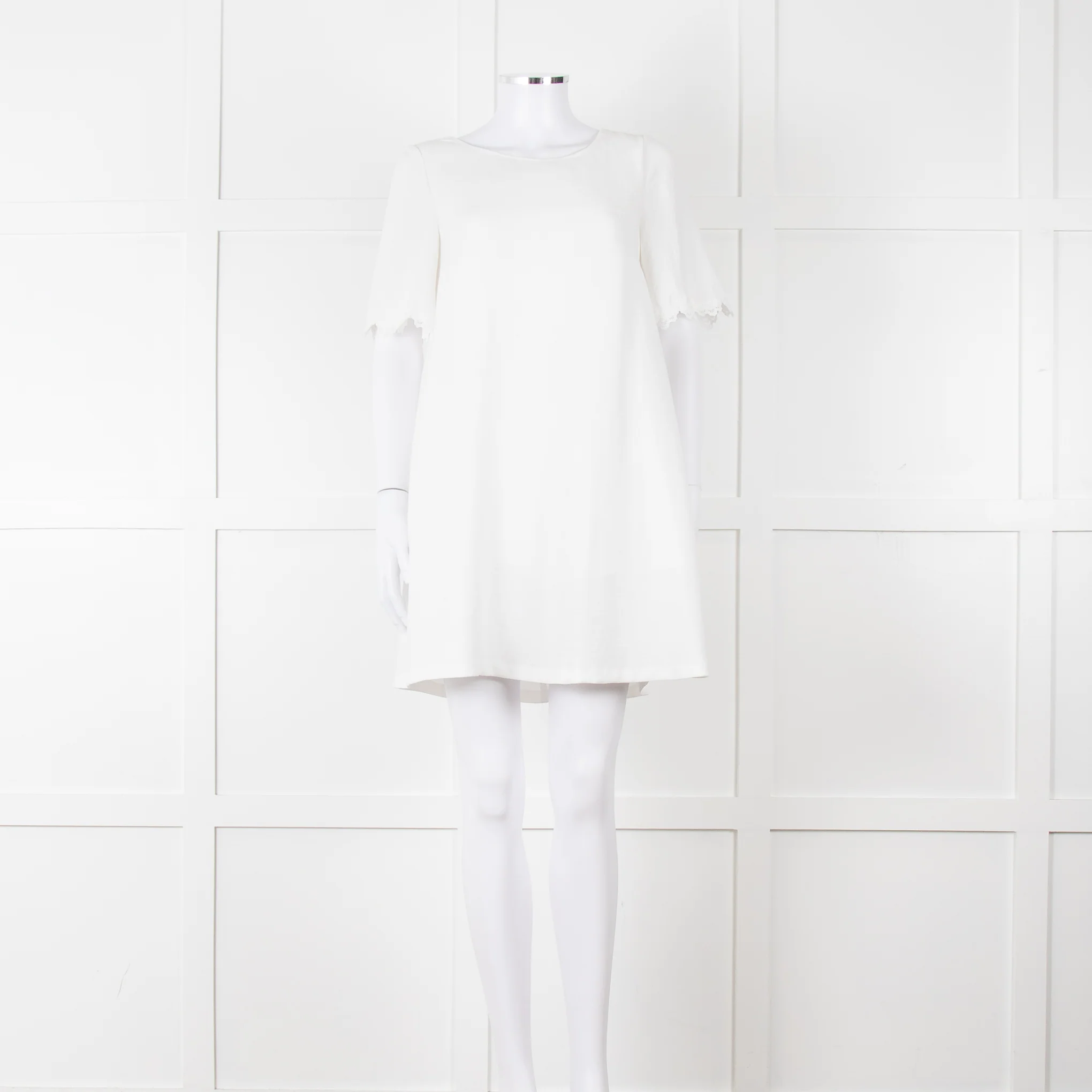 Sezane Ivory Scalloped Lace Trim Short Sleeved Dress