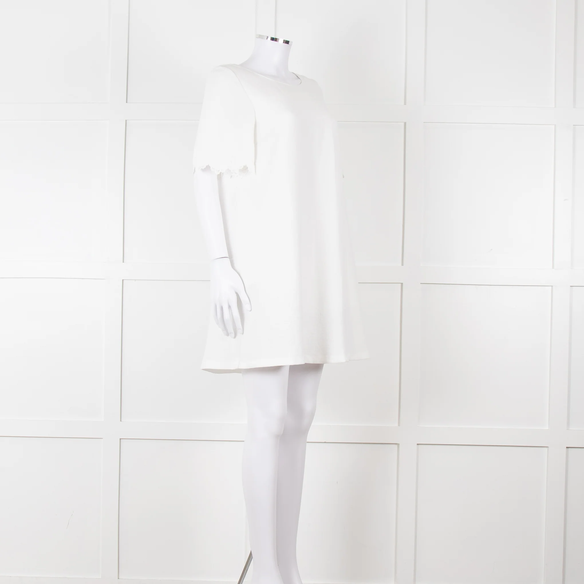 Sezane Ivory Scalloped Lace Trim Short Sleeved Dress - Image 2