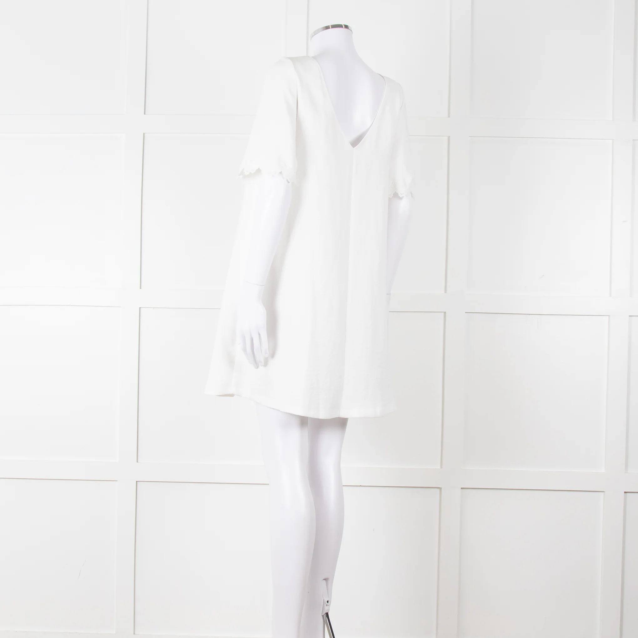Sezane Ivory Scalloped Lace Trim Short Sleeved Dress - Image 6
