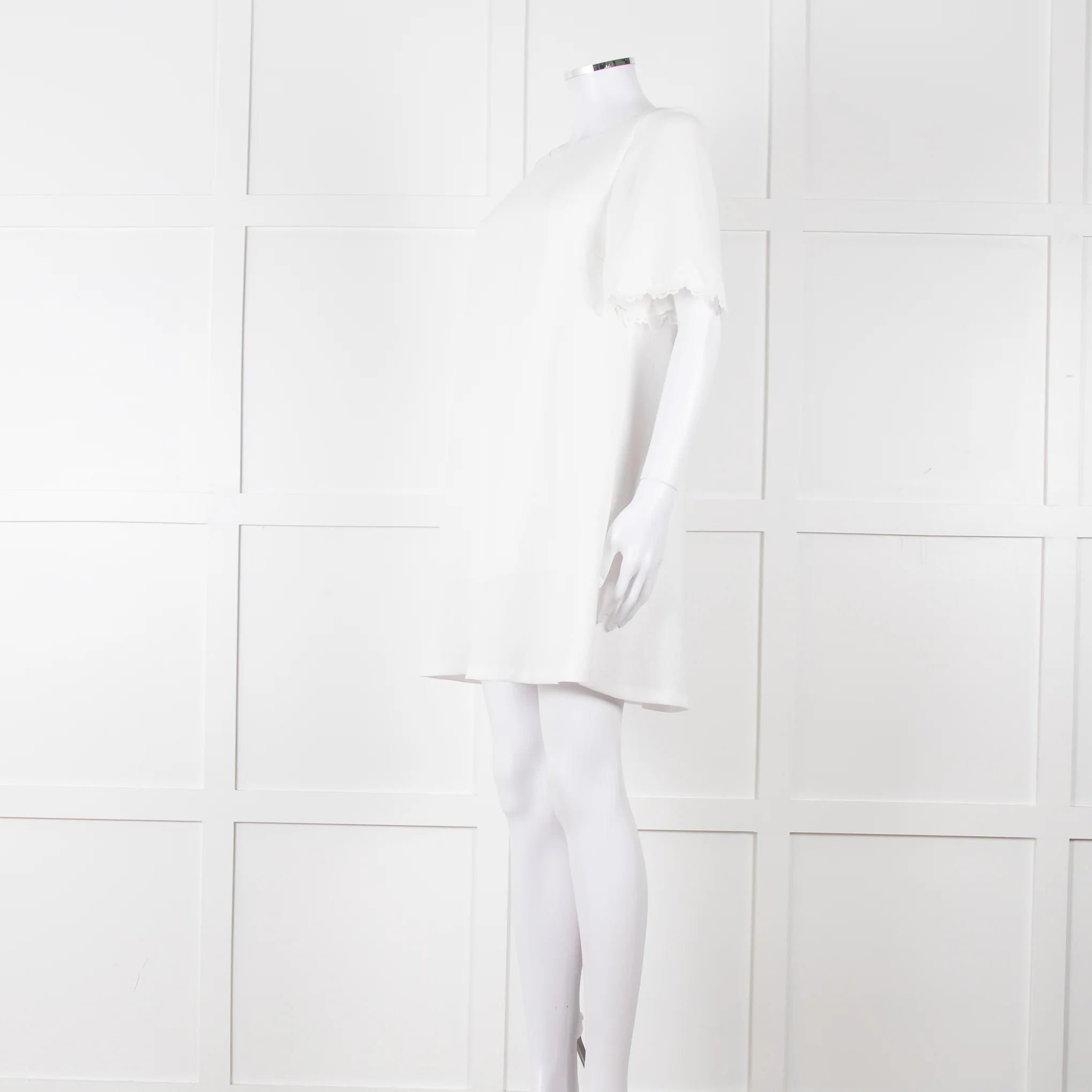 Sezane Ivory Scalloped Lace Trim Short Sleeved Dress - Image 8