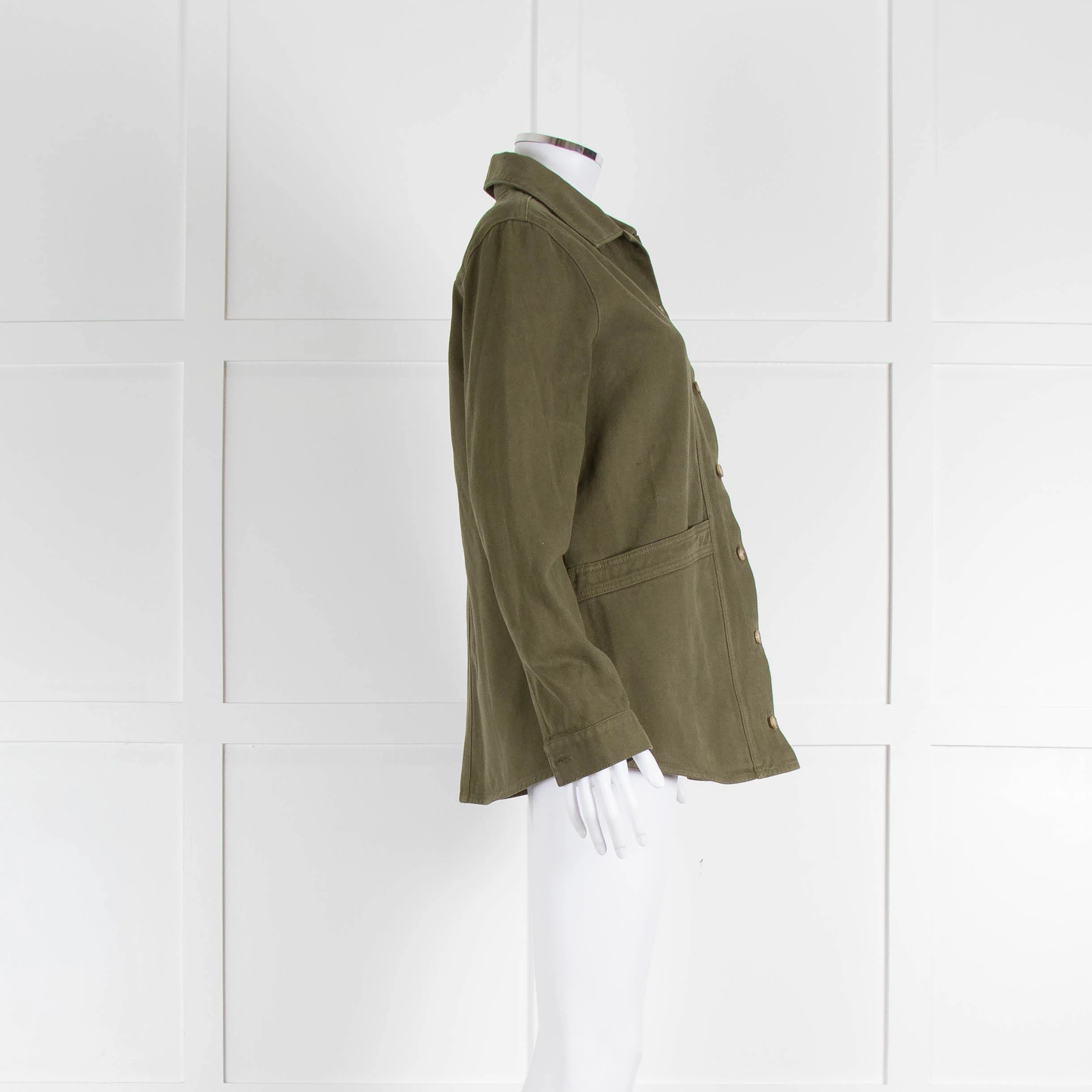 Sezane Khaki Green Denim Cotton Jacket - Image 2
