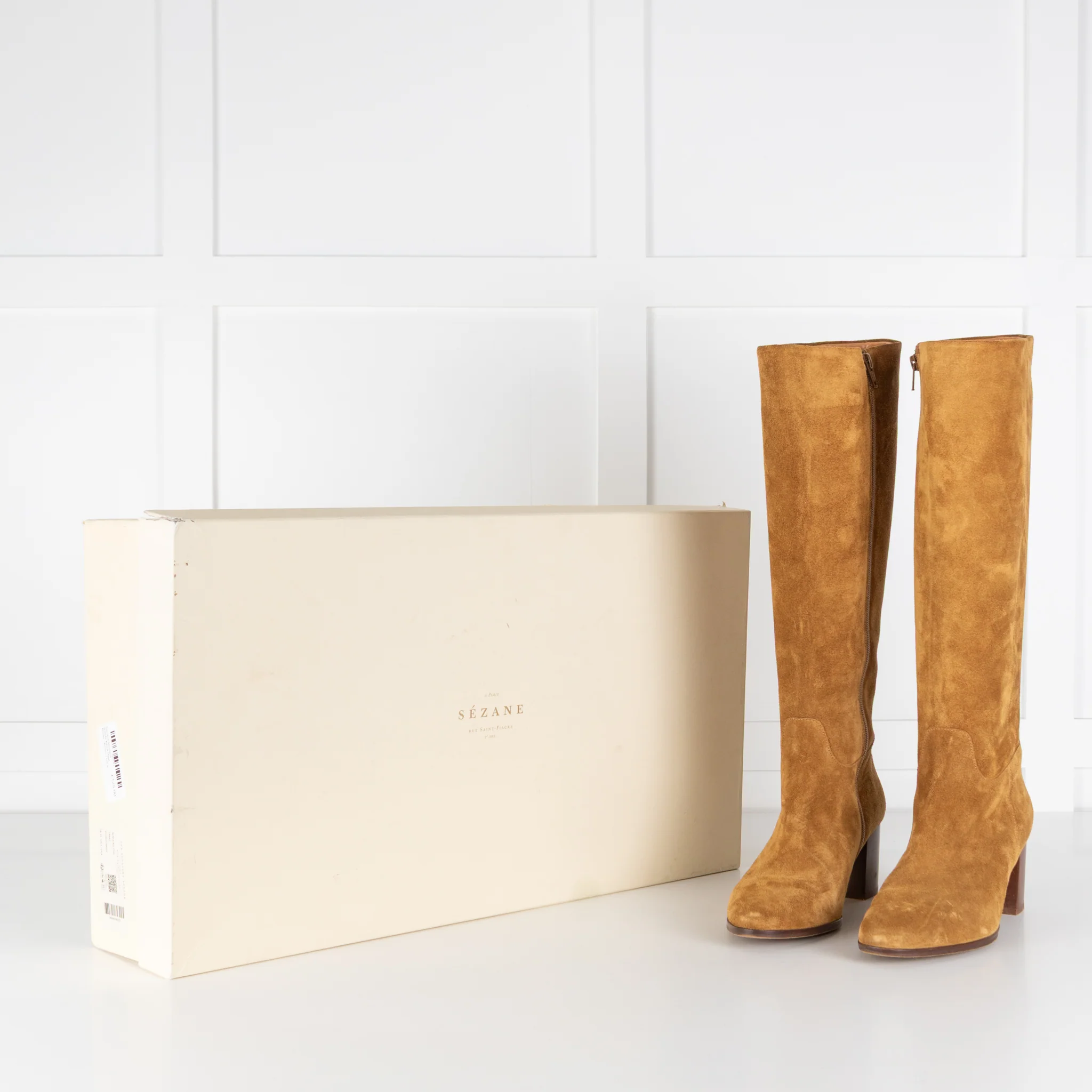 Sezane Mustard Suede Block Heel Boots - Image 2