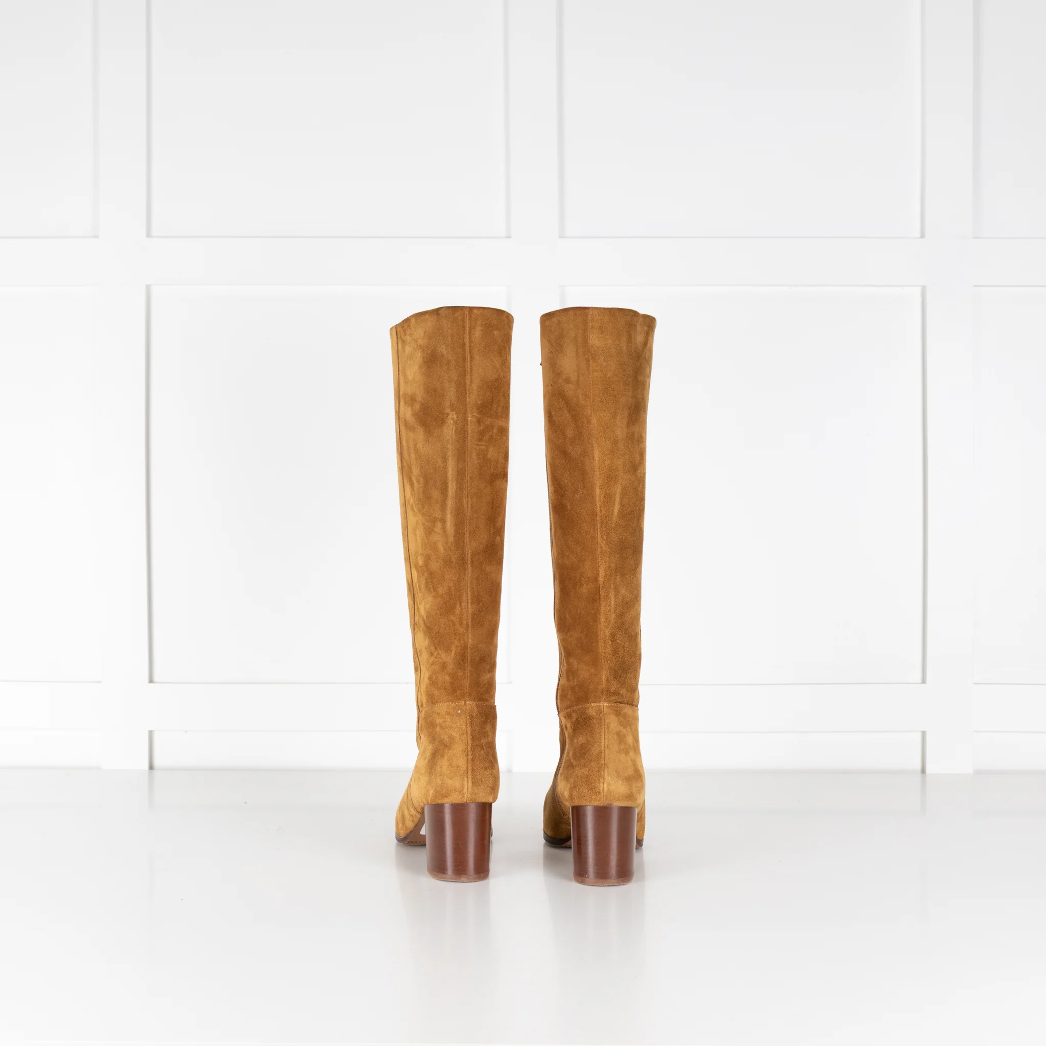 Sezane Mustard Suede Block Heel Boots - Image 5
