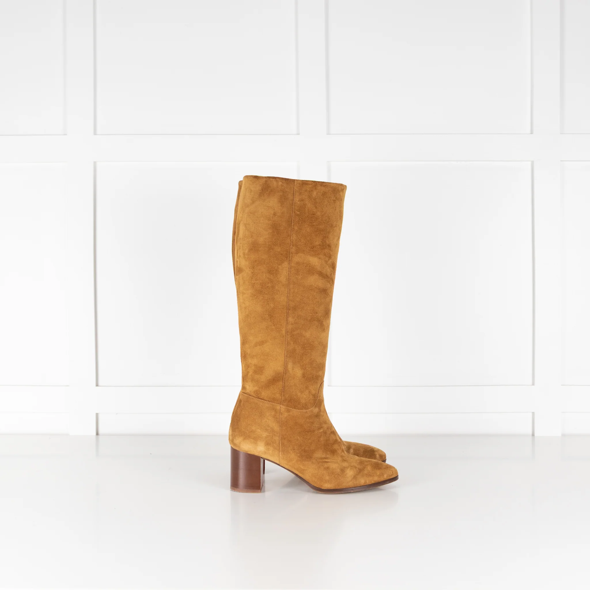 Sezane Mustard Suede Block Heel Boots - Image 6