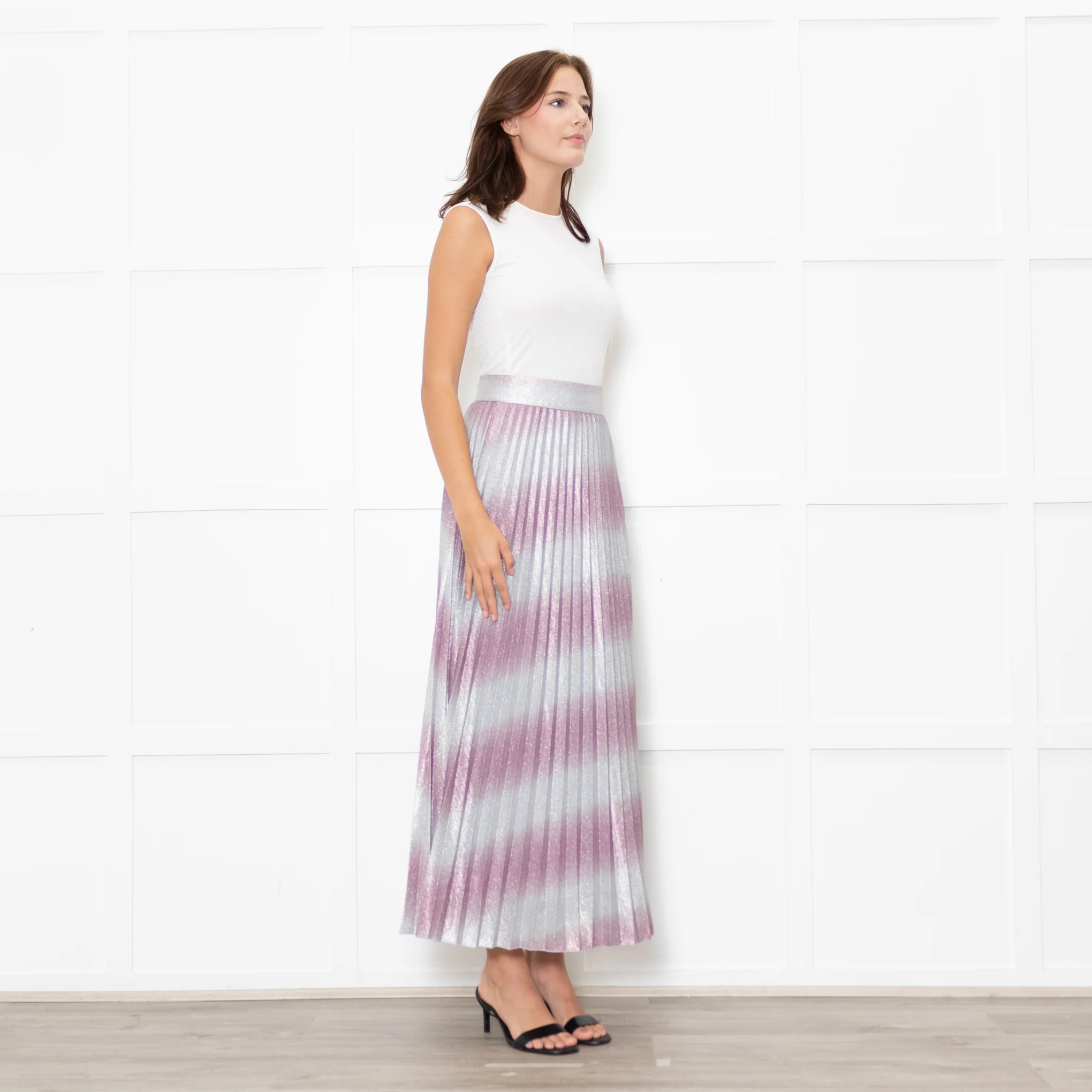 Sezane Pink And Silver Abstract Pleat Skirt - Image 4