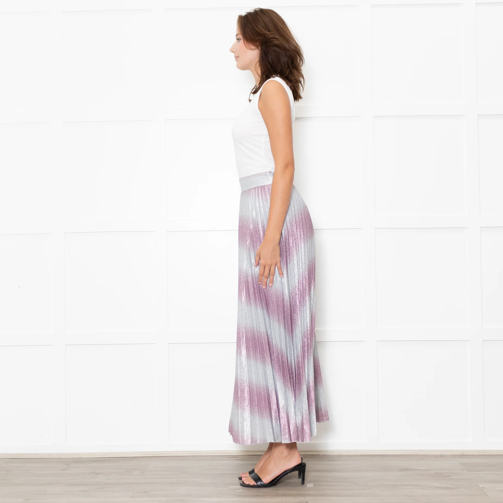 Sezane Pink And Silver Abstract Pleat Skirt - Image 7