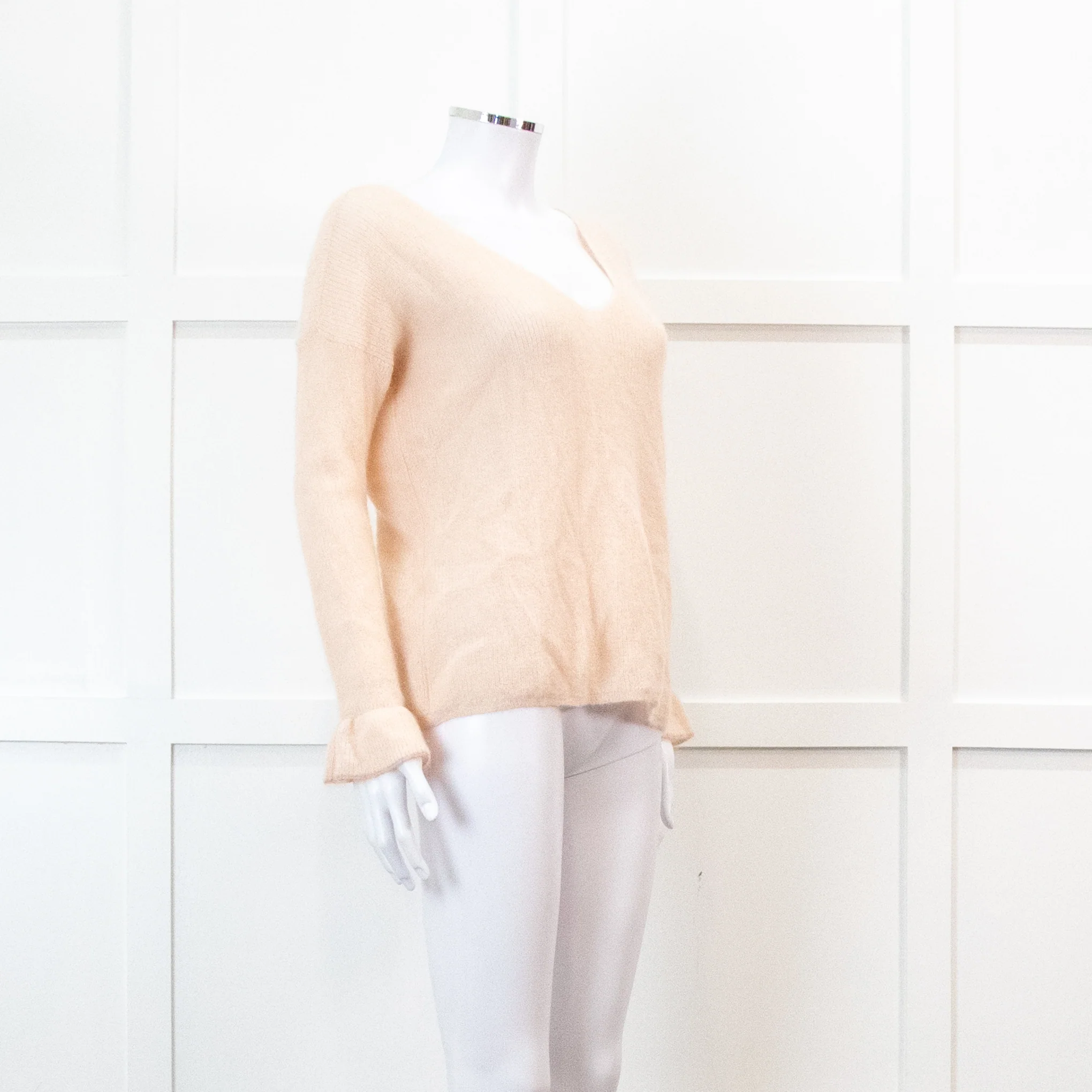 Sezane Pink V Neck Frill Sleeve Knit Jumper - Image 2
