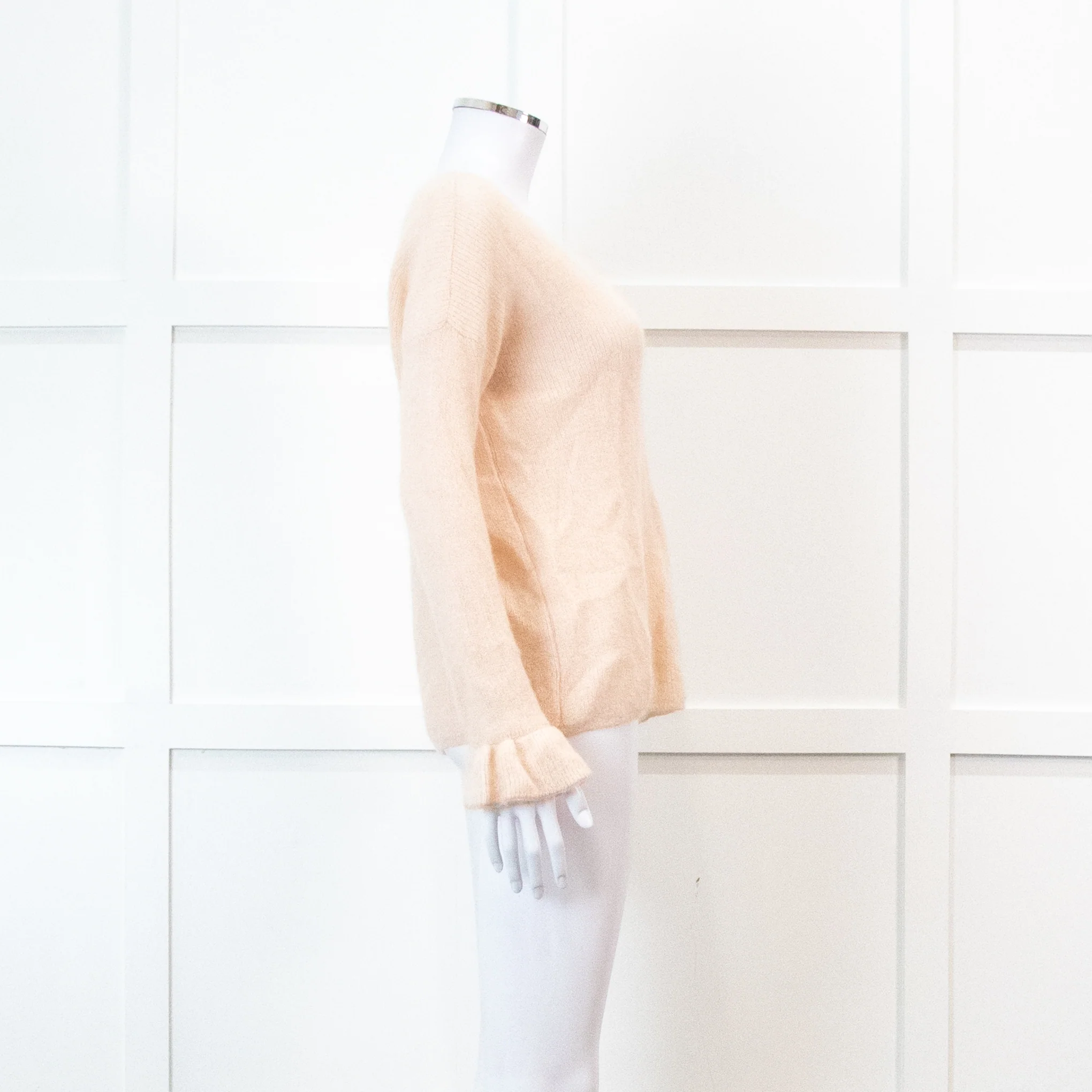 Sezane Pink V Neck Frill Sleeve Knit Jumper - Image 3